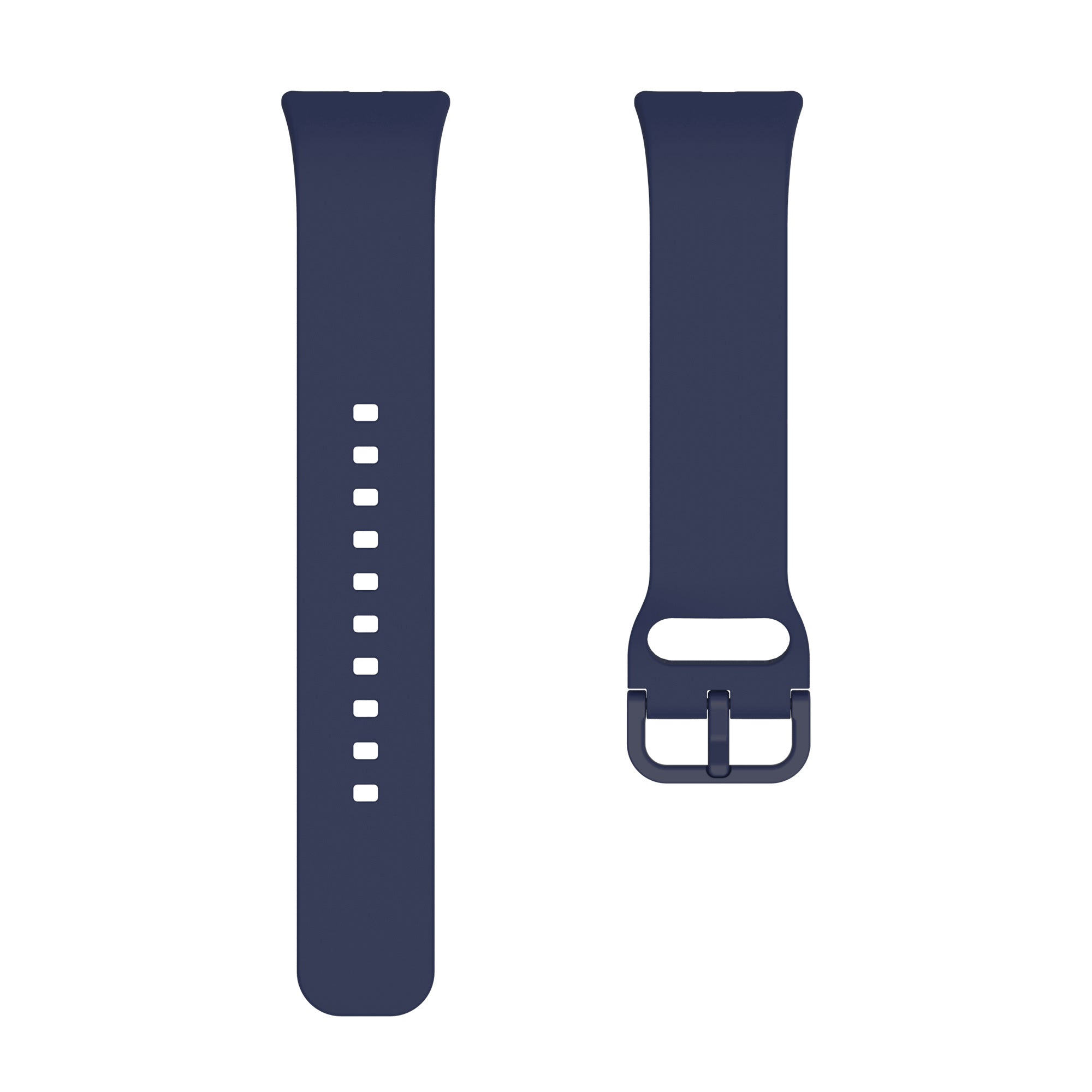 Navy blue silicone smartwatch band with adjustable strap and buckle closure for Galaxy Fit3