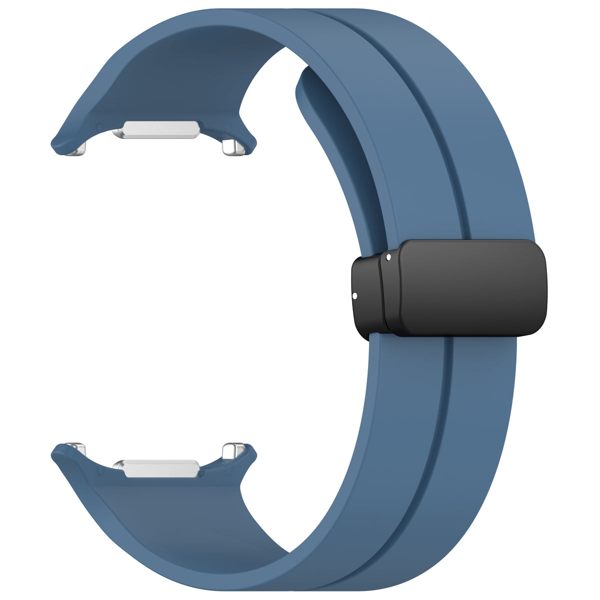 Blue silicone watch band with black magnetic clasp and deployant buckle for Galaxy Watch Ultra