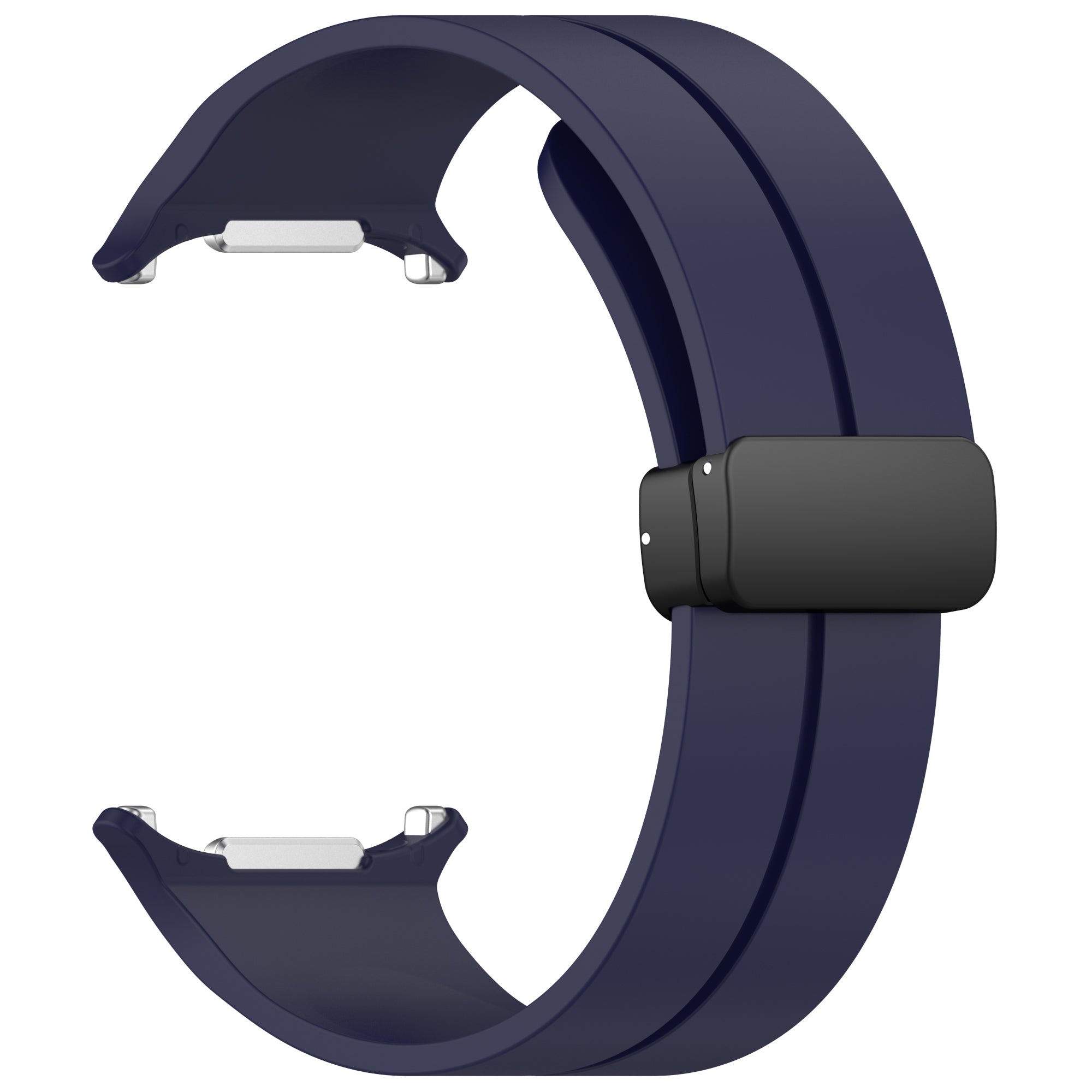 Navy blue silicone watch band with magnetic deployant clasp and metal connector bars for Galaxy Watch Ultra