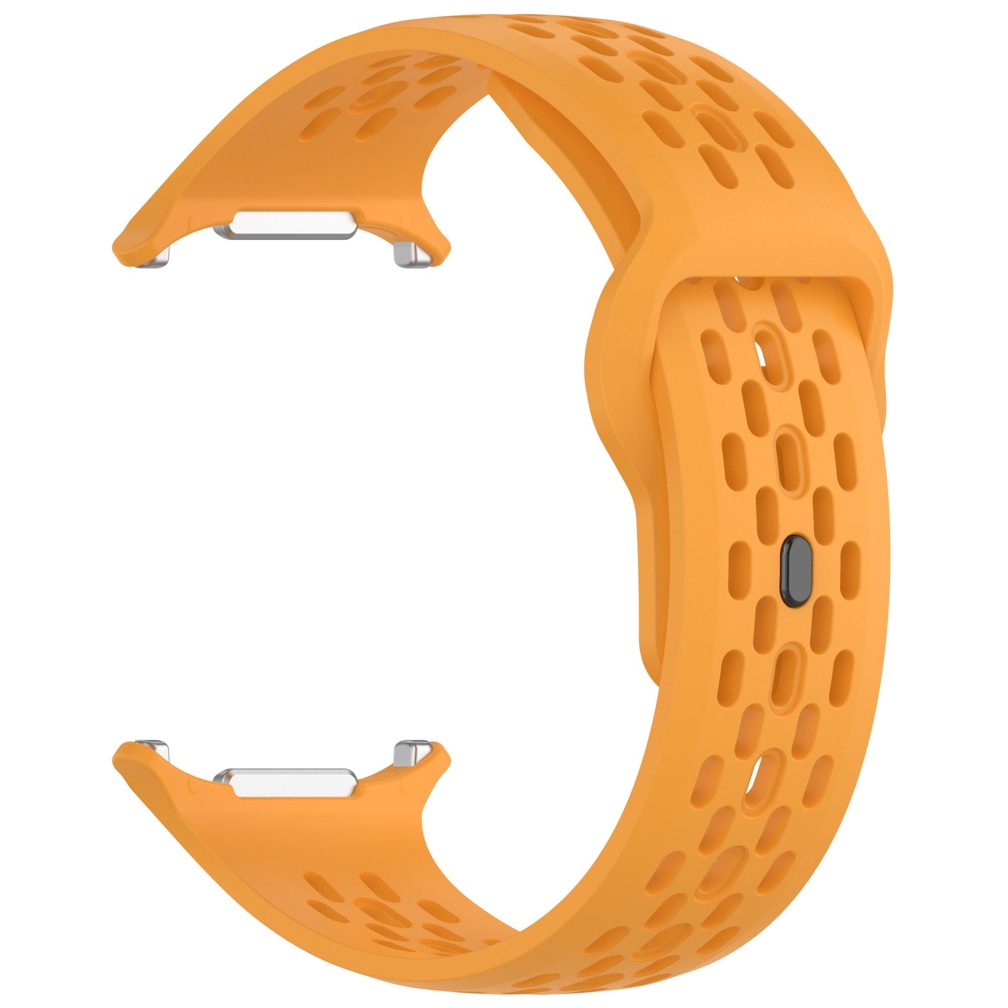 Orange silicone sport watch band with perforated ventilation holes and quick-release connectors for Galaxy Watch Ultra