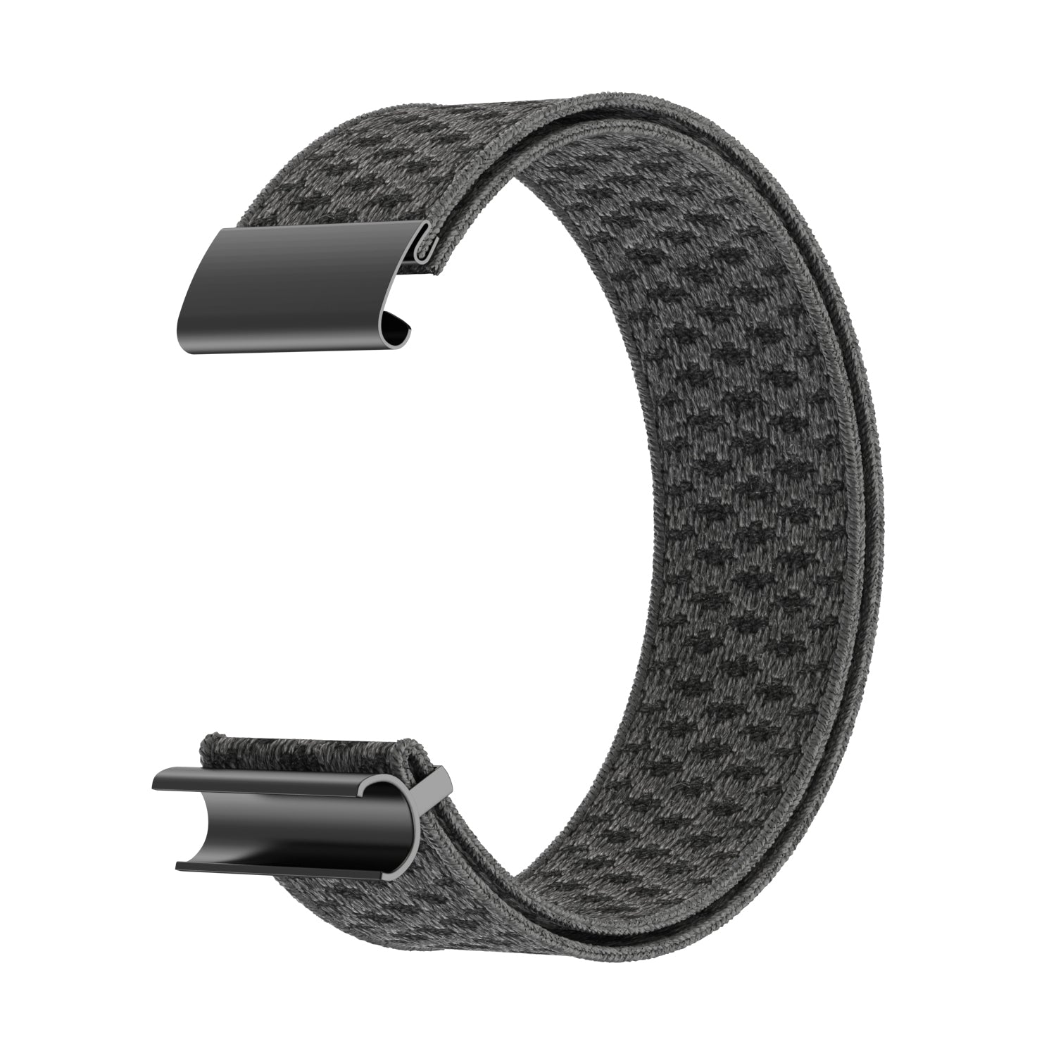 Charcoal gray knit fabric strap for Whoop 4 fitness tracker with black metal buckle closure