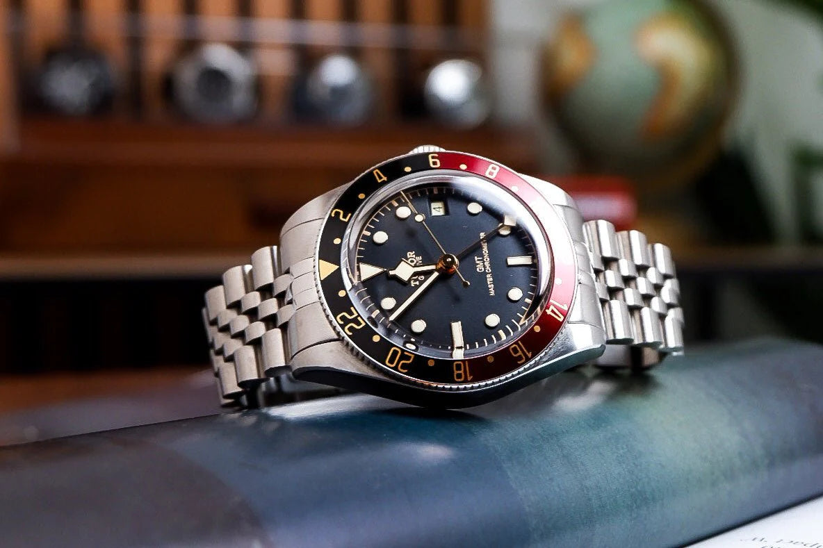 Stainless steel bracelet for Tudor Black Bay 58 GMT watch with jubilee-style links and secure clasp