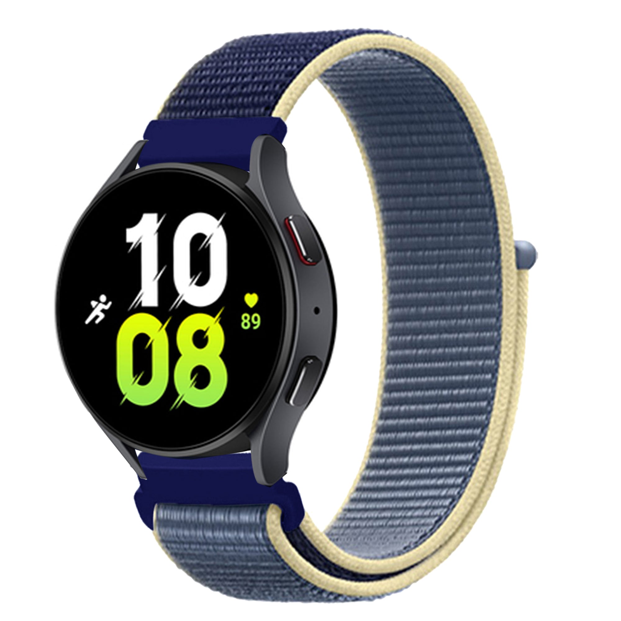 Navy and cream nylon sports loop velcro watch band for 18mm smartwatch with quick release connector