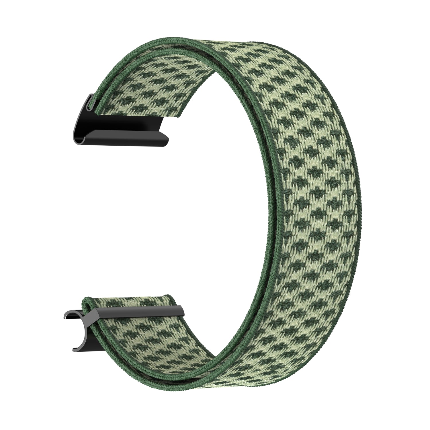 Green and cream knit fabric watch strap with houndstooth pattern and black connector hardware for Whoop 4 fitness tracker
