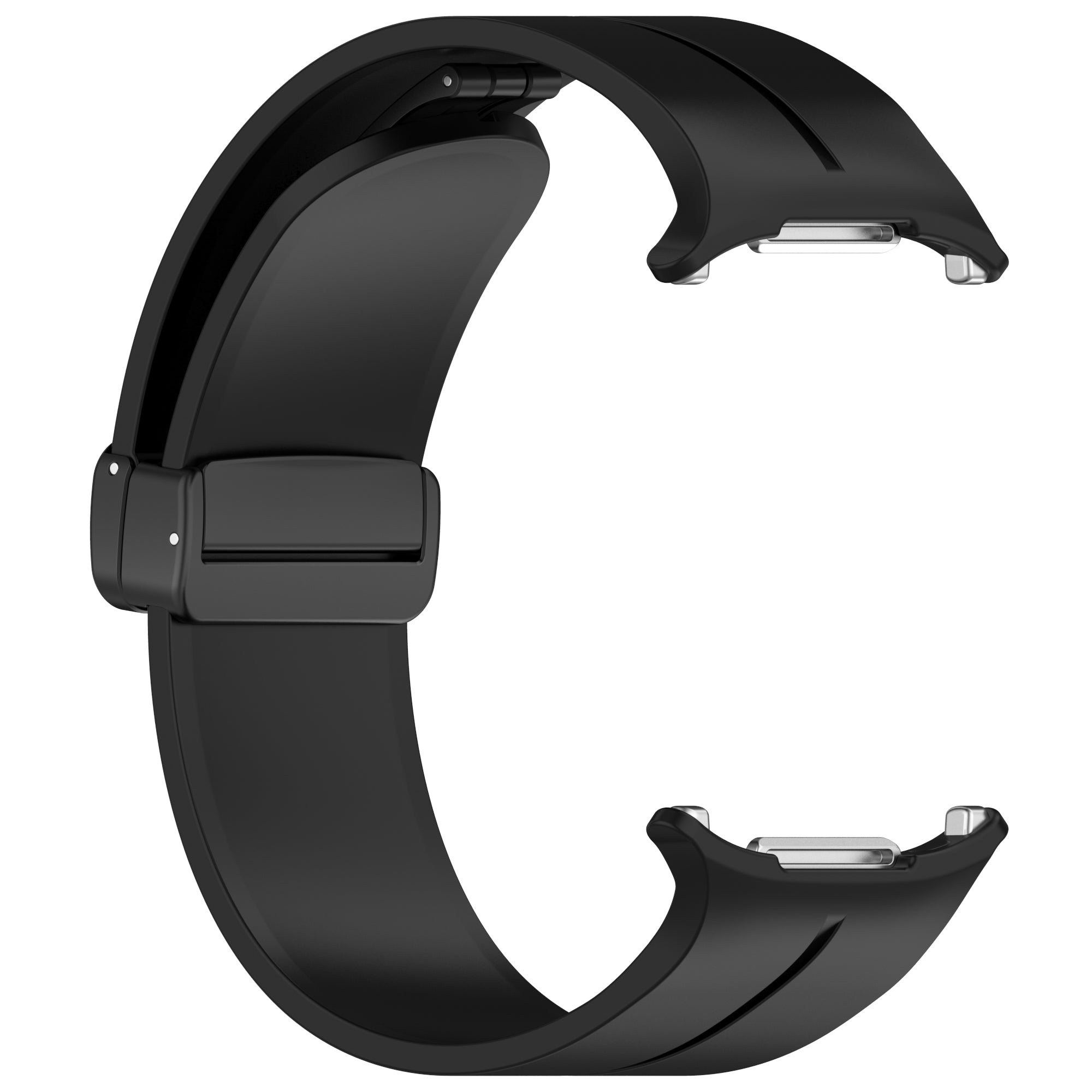 Black magnetic silicone watch band with deployant clasp for Galaxy Watch Ultra smartwatch