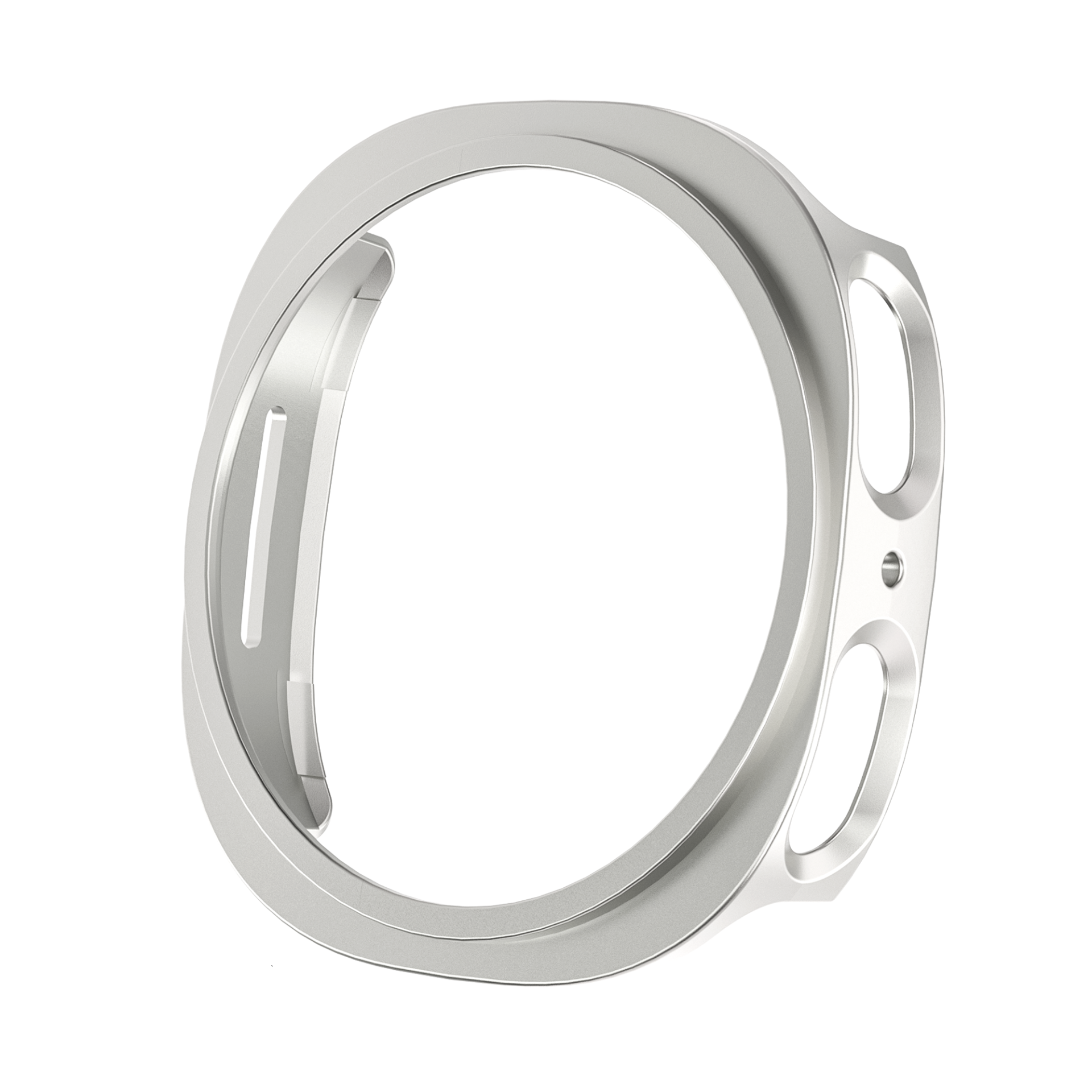 Silver protective case for Galaxy Watch 8 with ergonomic design and side button cutouts
