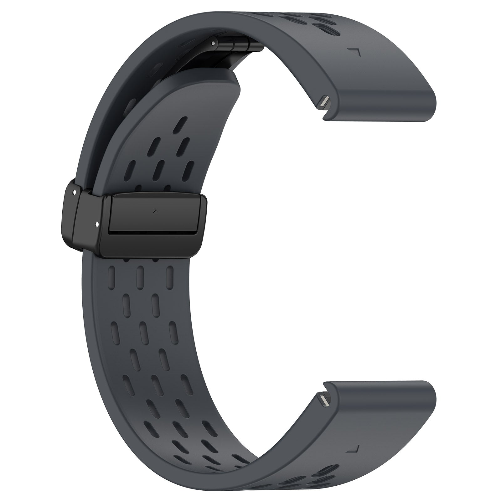 QuickFit Aero silicone watch band with magnetic clasp closure in dark gray, featuring perforated ventilation holes and adjustable fit design