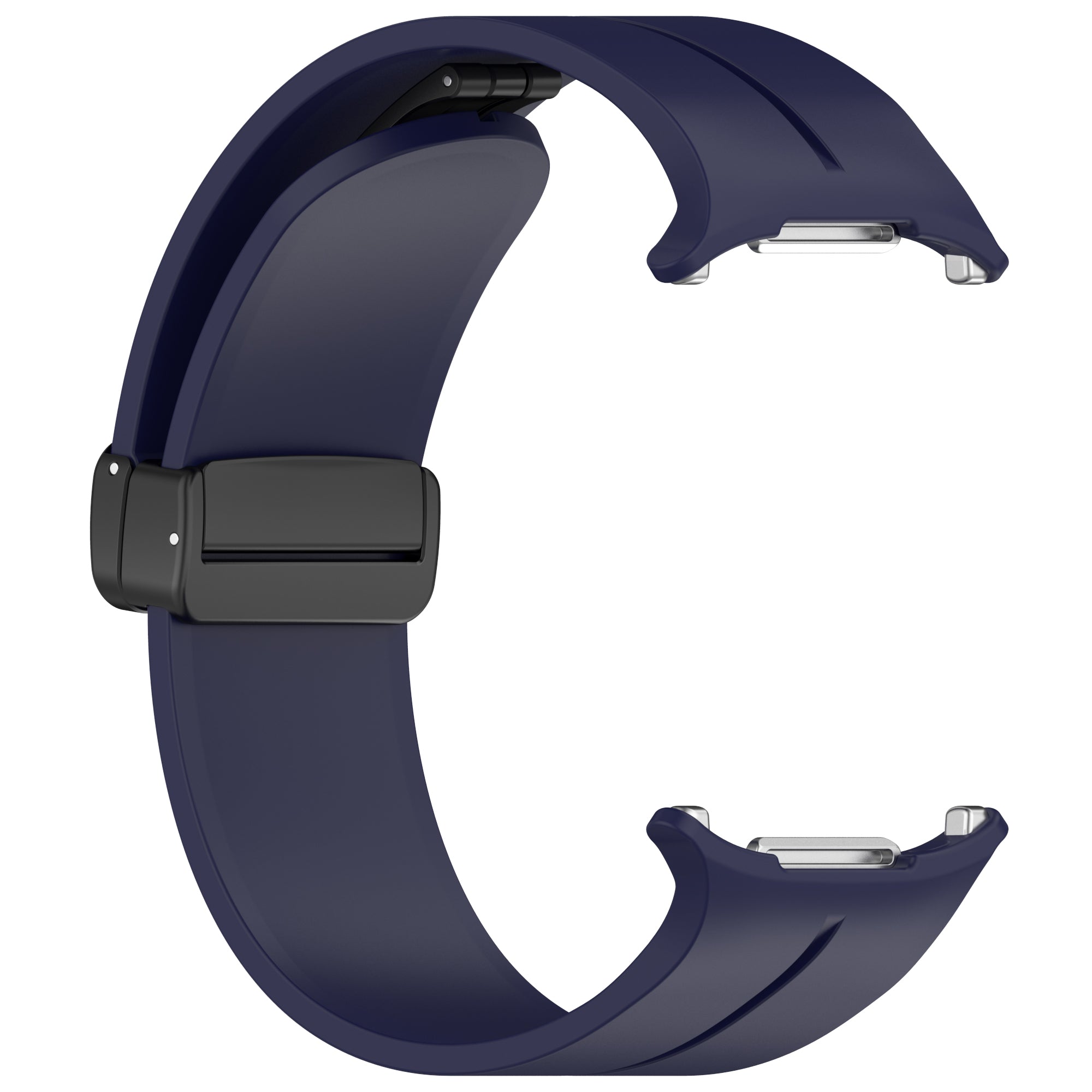 Navy blue silicone smartwatch band with magnetic deployant clasp and metal connectors for Galaxy Watch Ultra