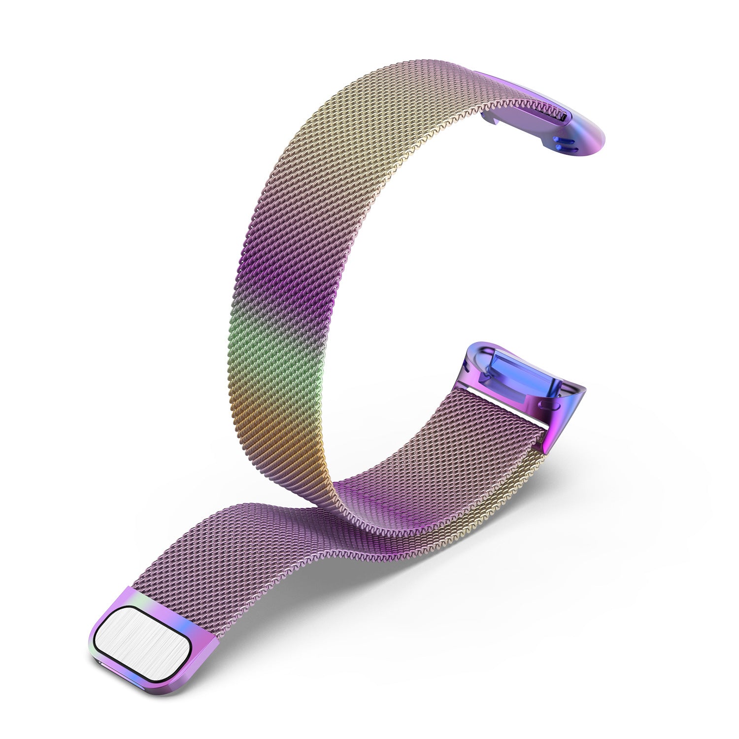 Chameleon Milanese mesh band for Fitbit Charge 5 and 6 with gradient purple to gold iridescent finish and magnetic closure