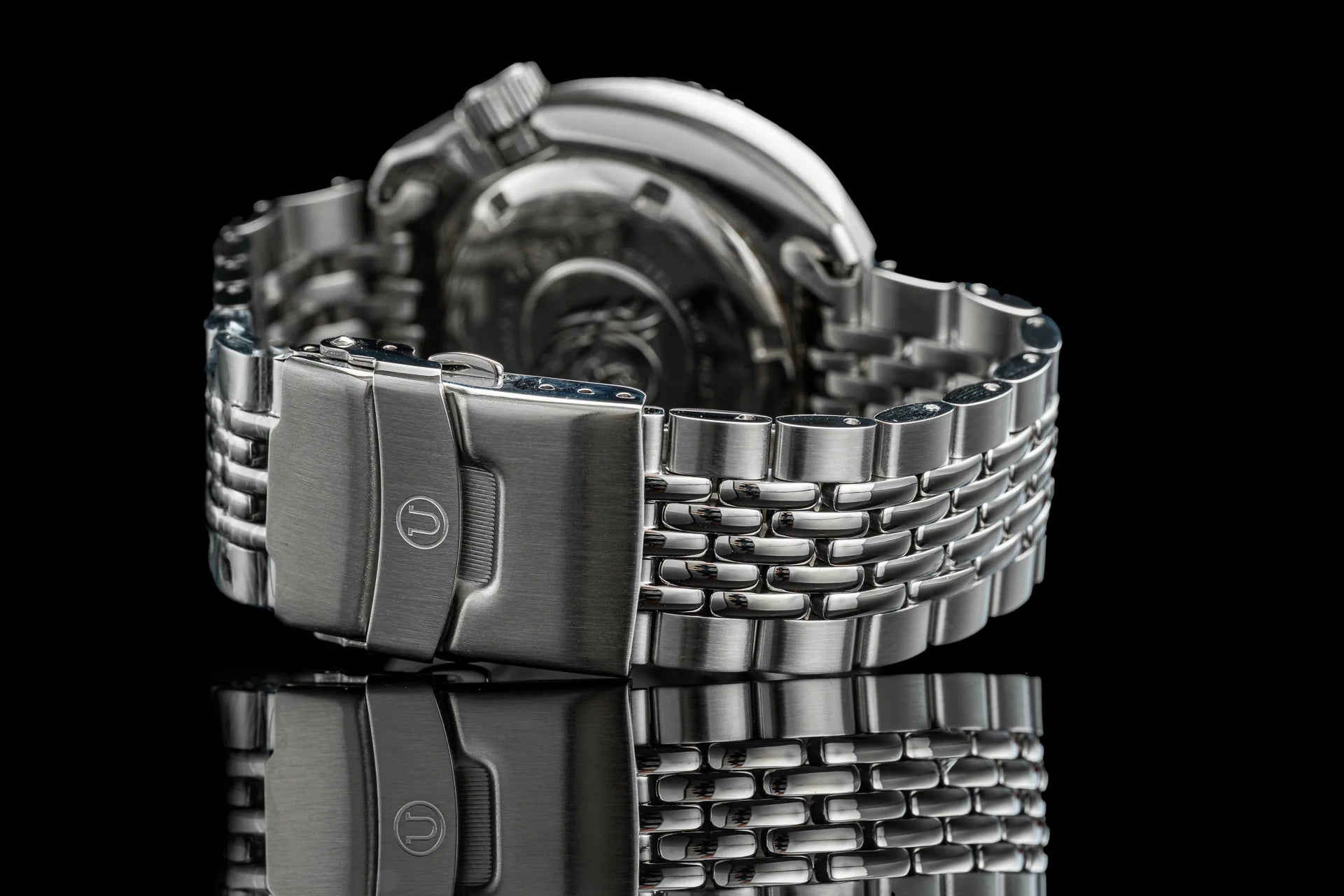 Stainless steel beads of rice bracelet for Seiko SRP watch with secure fold-over clasp closure