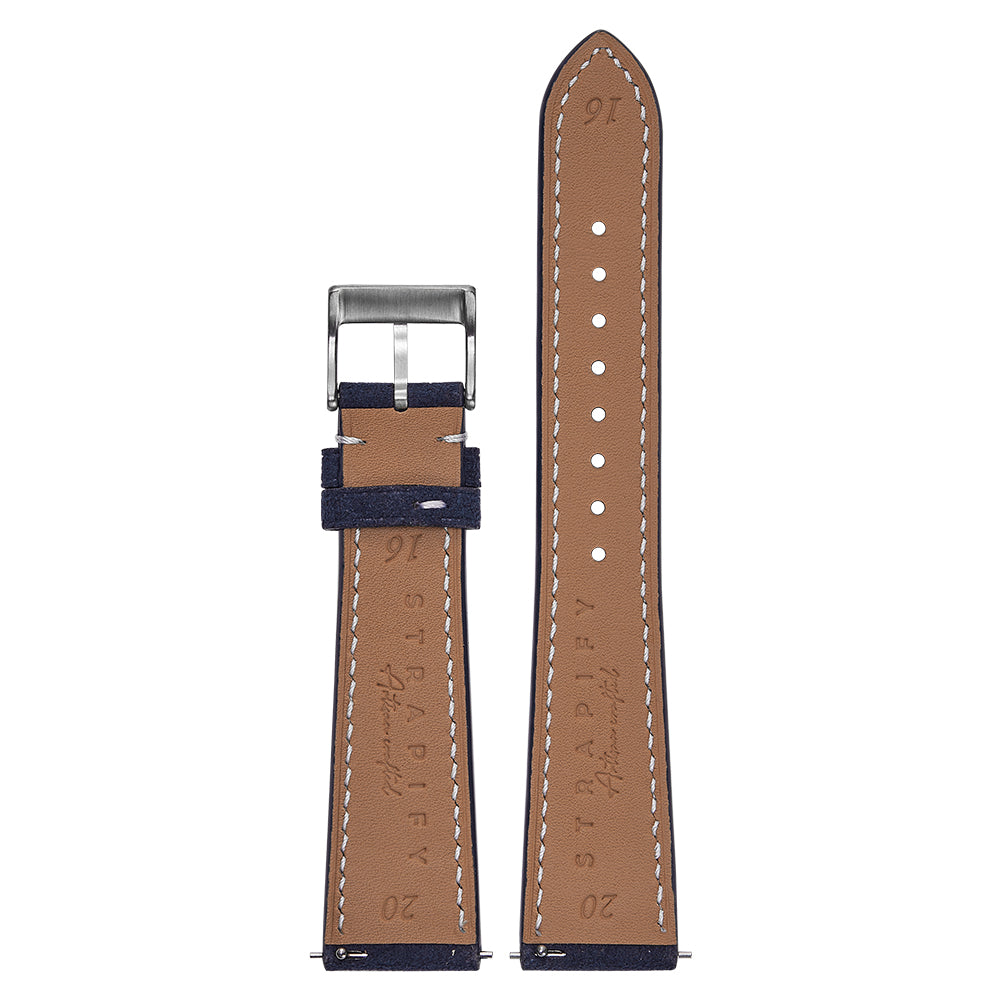Alcantara Leather - Navy Blue with White Stitching for Pixel Watch 1-5 41mm