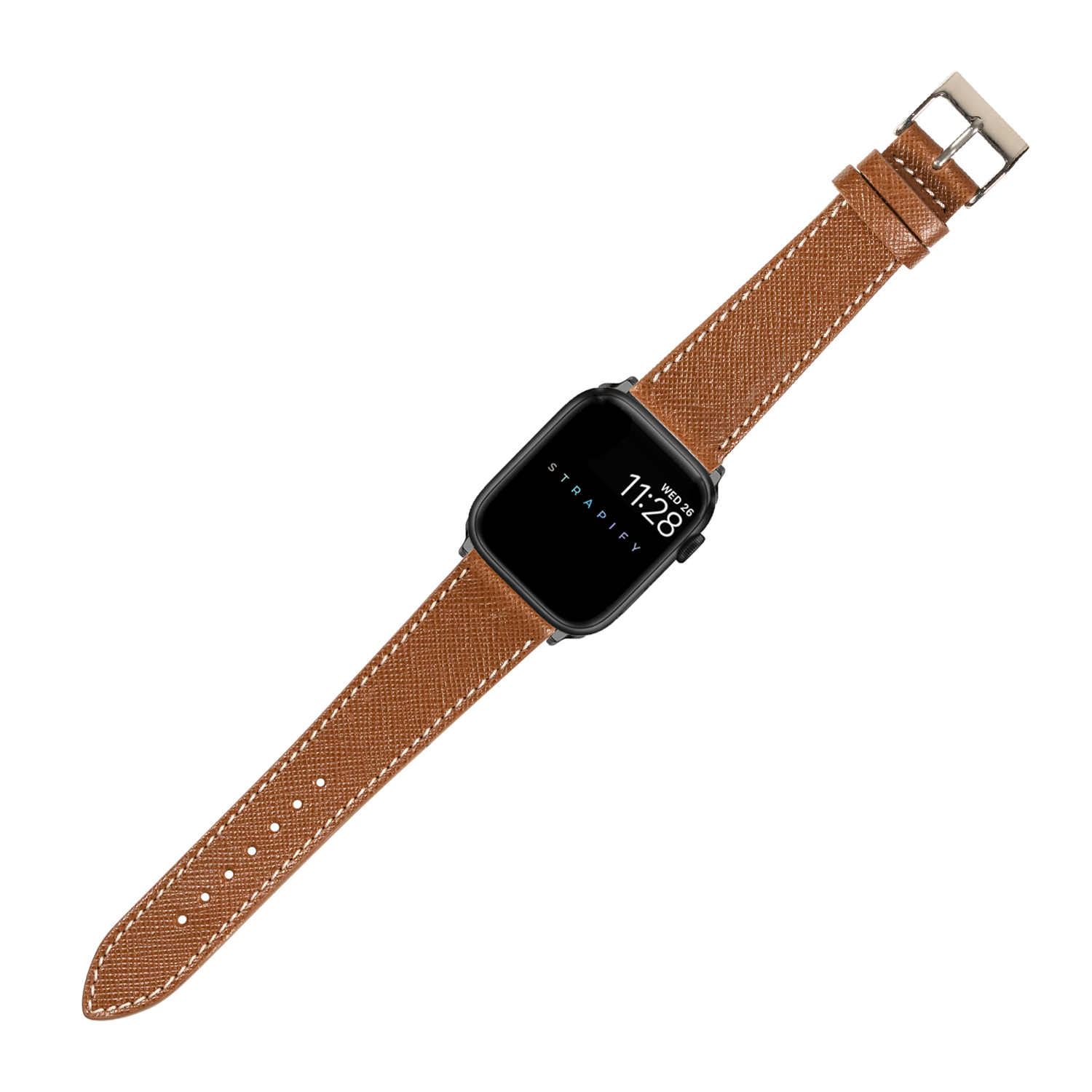 [Apple Watch] Saffiano Leather - Brown with White Stitching