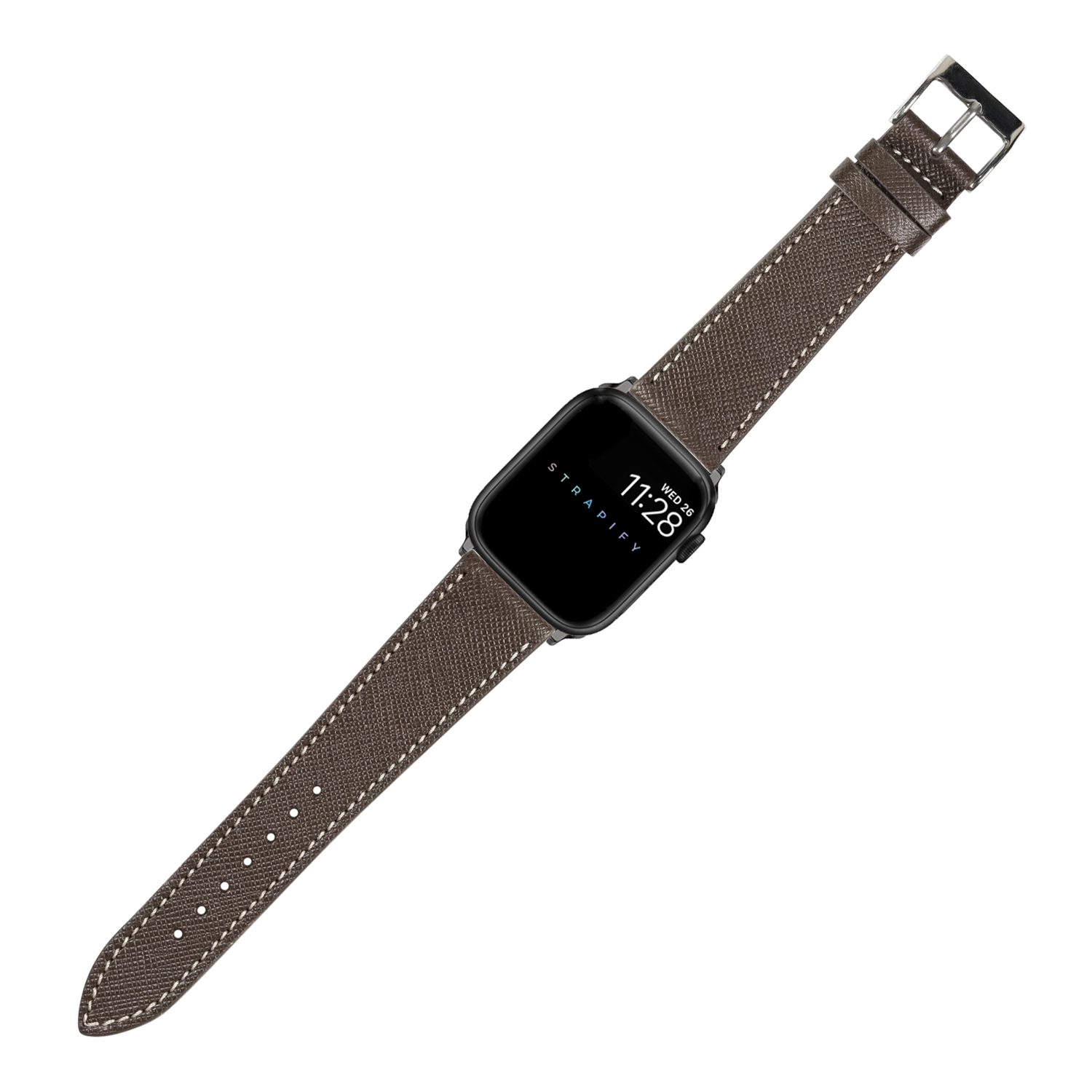 [Apple Watch] Saffiano Leather - Dark Brown with White Stitching
