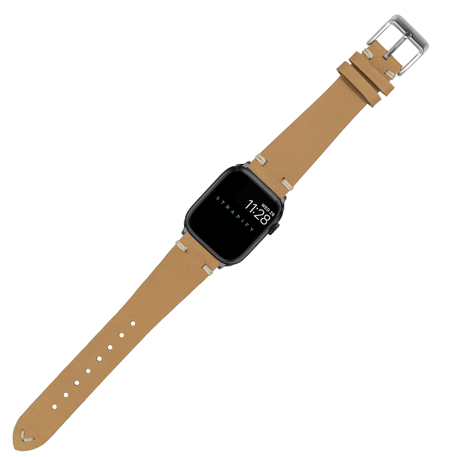 Vintage Knotted nubuck leather smartwatch band in brown with silver buckle and adjustment holes