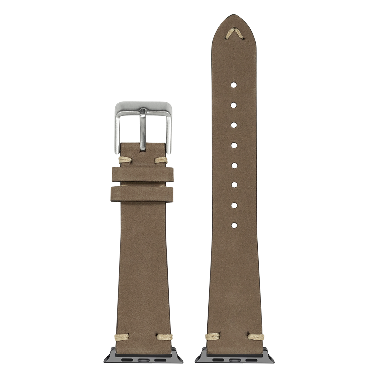 Vintage knotted dark brown nubuck leather Apple Watch band with silver buckle and adjustable holes