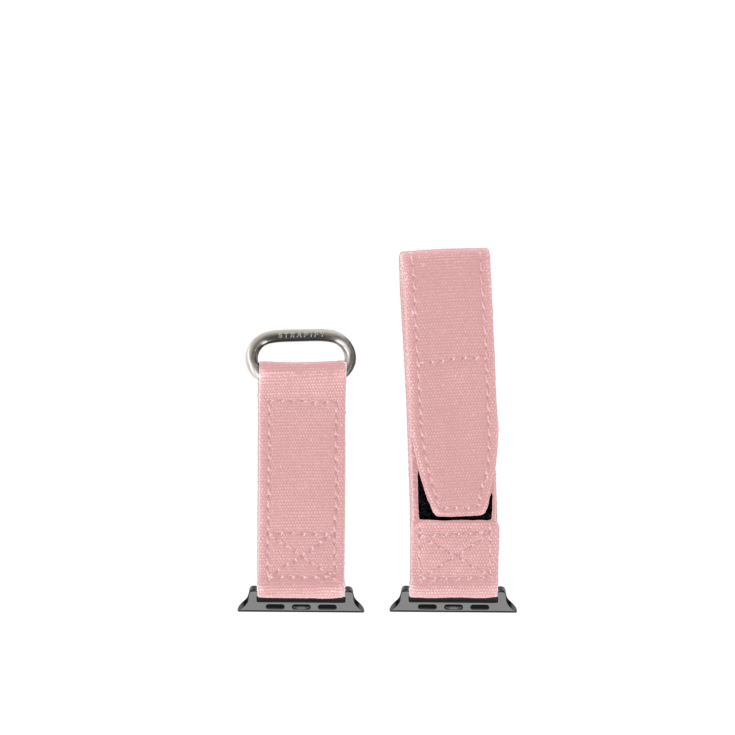 Pink military velcro Apple Watch band with metal connector and hook-and-loop fastener strap