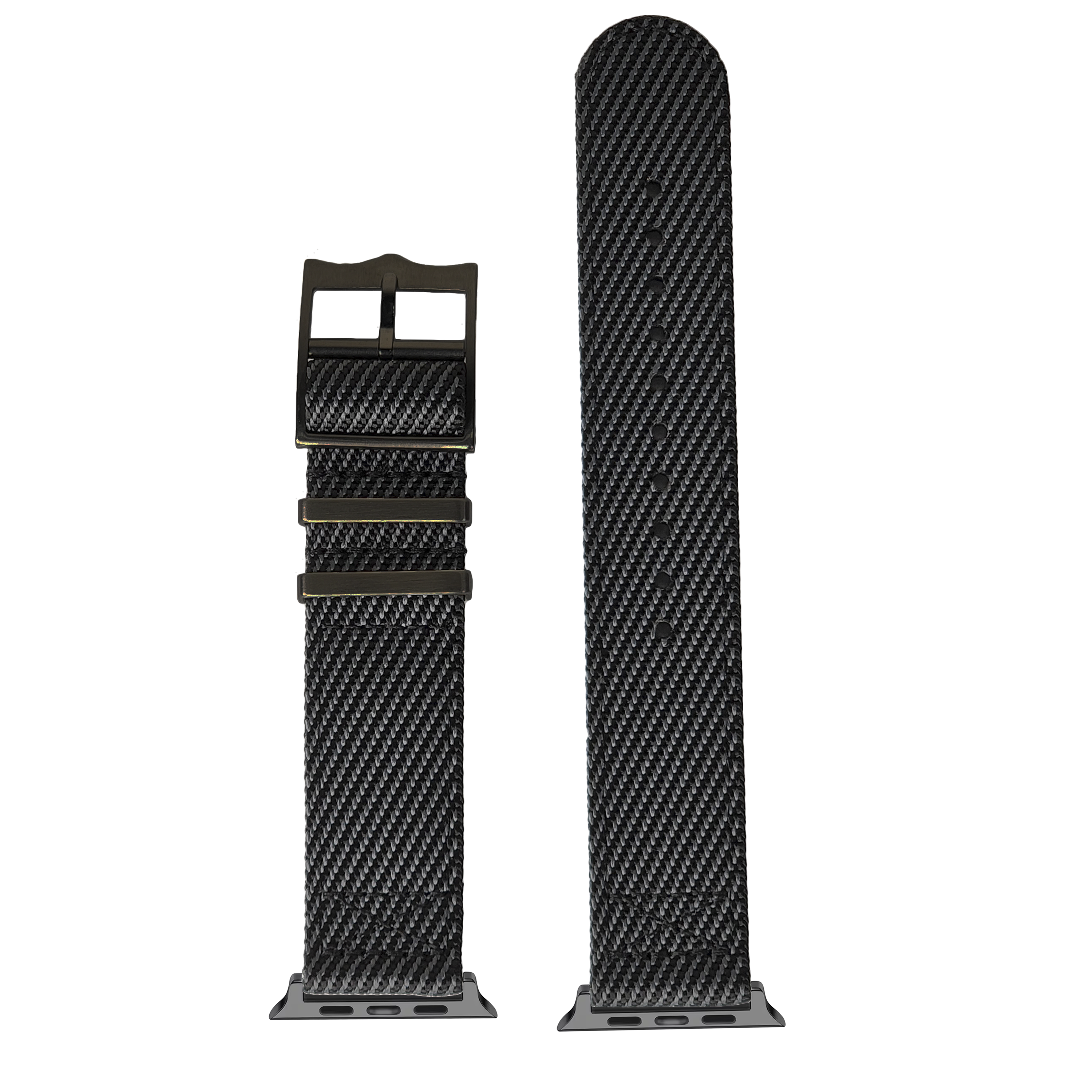 Black carbon fiber Apple Watch band with military-style buckle and matching replacement band