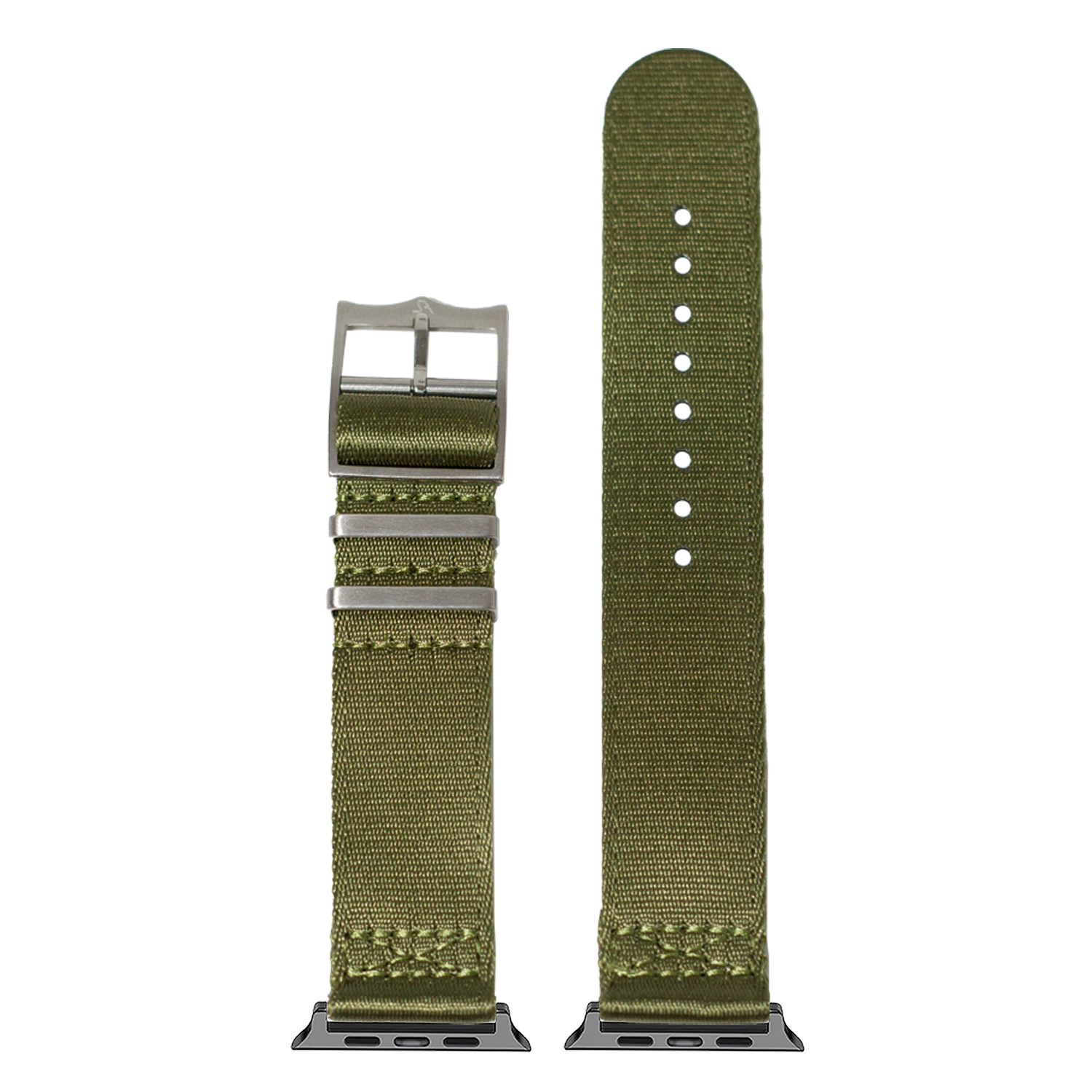 Army green fabric smartwatch band with metal buckle and connector lugs for Apple Watch Ultra