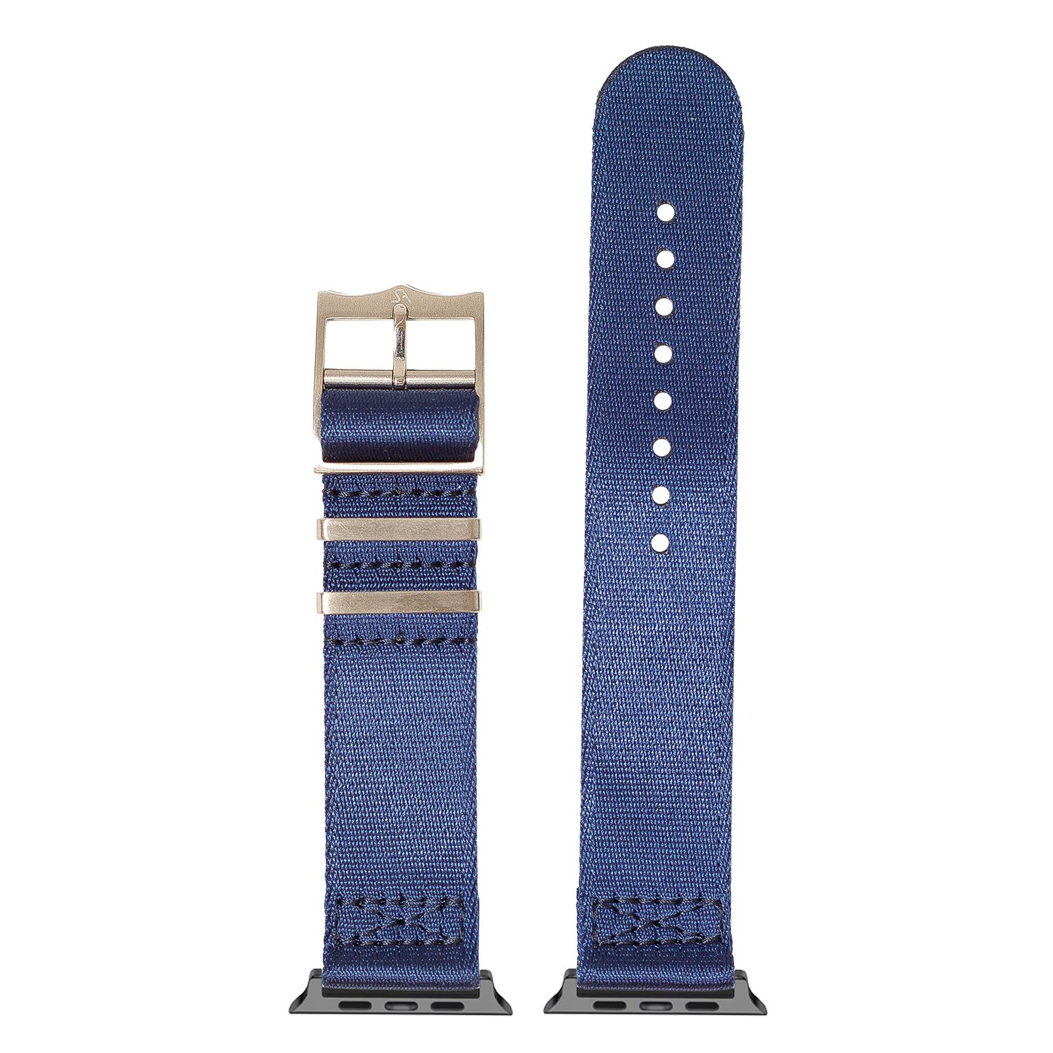 Blue nylon fabric smartwatch band with stainless steel buckle and connector adapter for Apple Watch Ultra