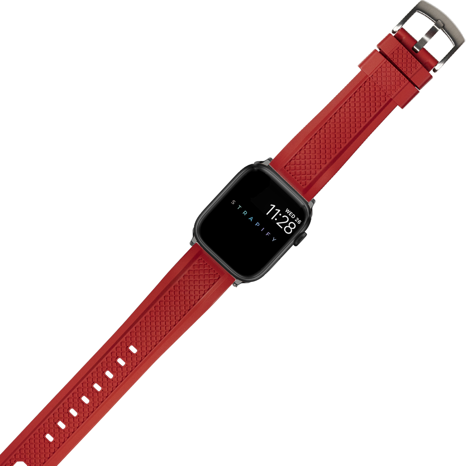Red GridLock FKM rubber smartwatch band with textured pattern and metal buckle for Apple Watch