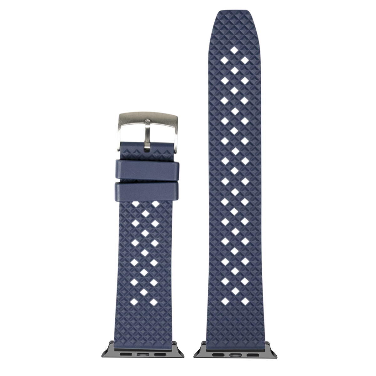 Navy blue honeycomb FKM rubber smartwatch band with white diamond pattern and titanium buckle for Apple Watch