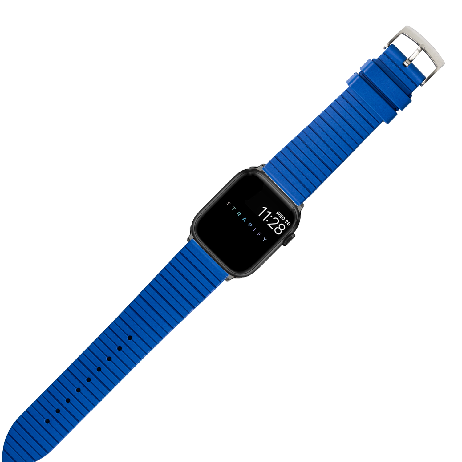 Blue ribbed FKM rubber smartwatch band with stainless steel buckle for Apple Watch