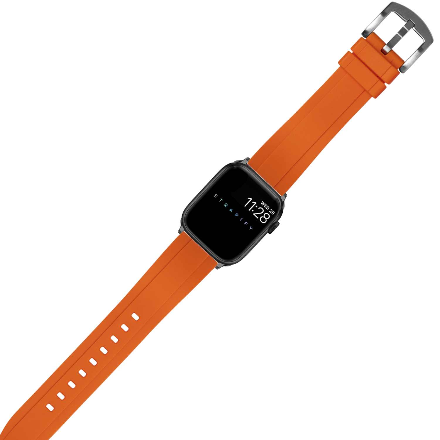 Orange FKM rubber sport band for Apple Watch with stainless steel buckle and adjustable strap holes