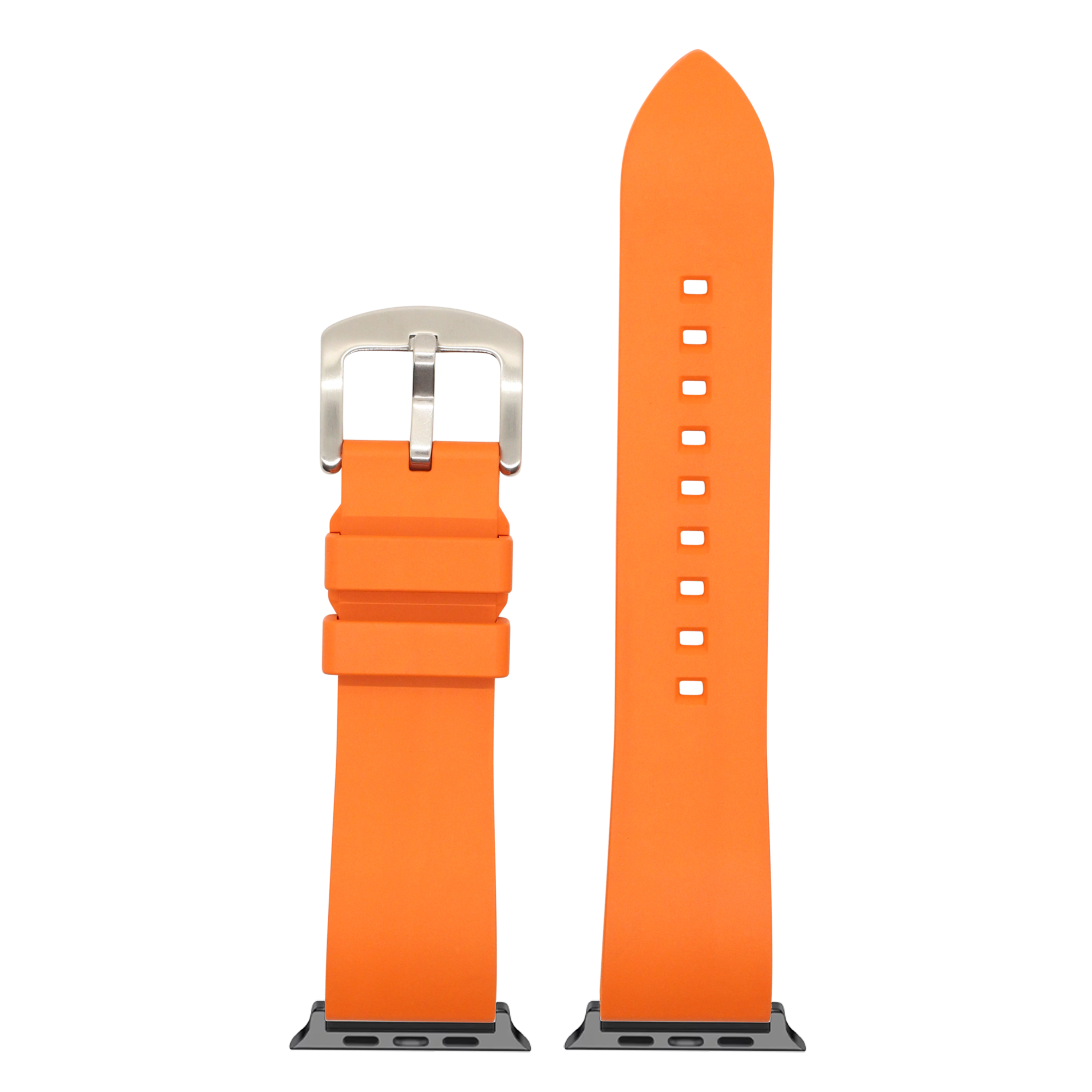 Orange silicone watch band for Apple Watch with stainless steel buckle and quick-release pins