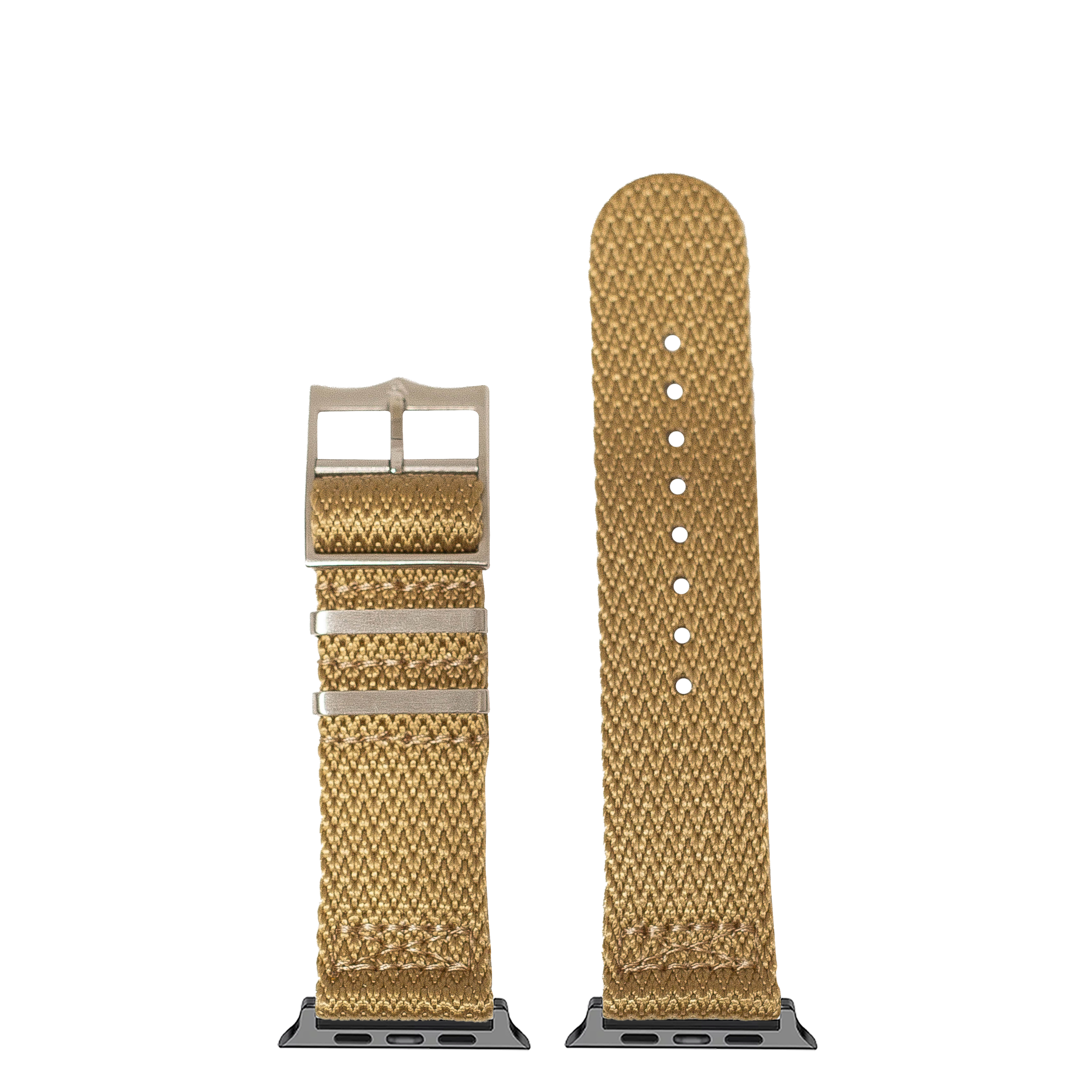 Wheat Sharktooth Militex Apple Watch band with military-style buckle and adjustment holes