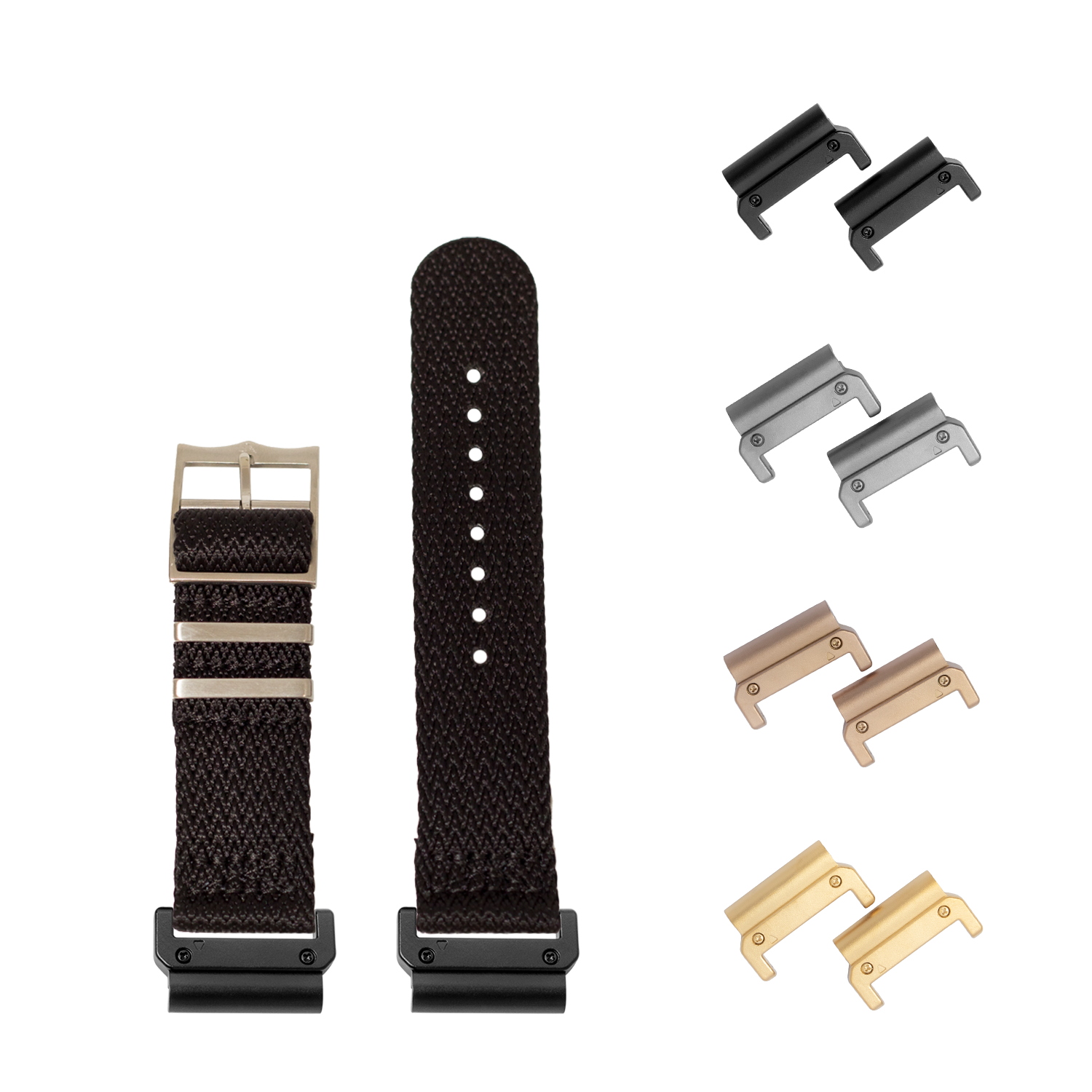 QuickFit Sharktooth Militex black 26mm watch band with interchangeable lugs in multiple finishes