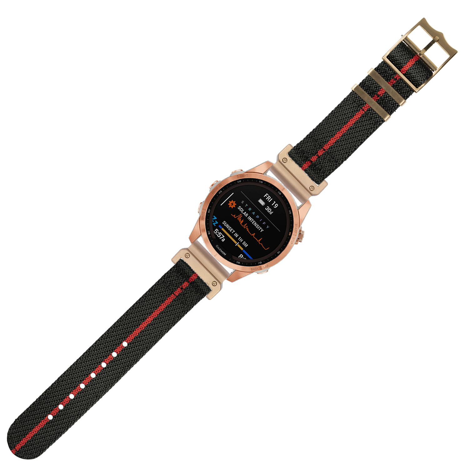 QuickFit Cross Militex smartwatch band black with red stripe rose gold hardware 26mm