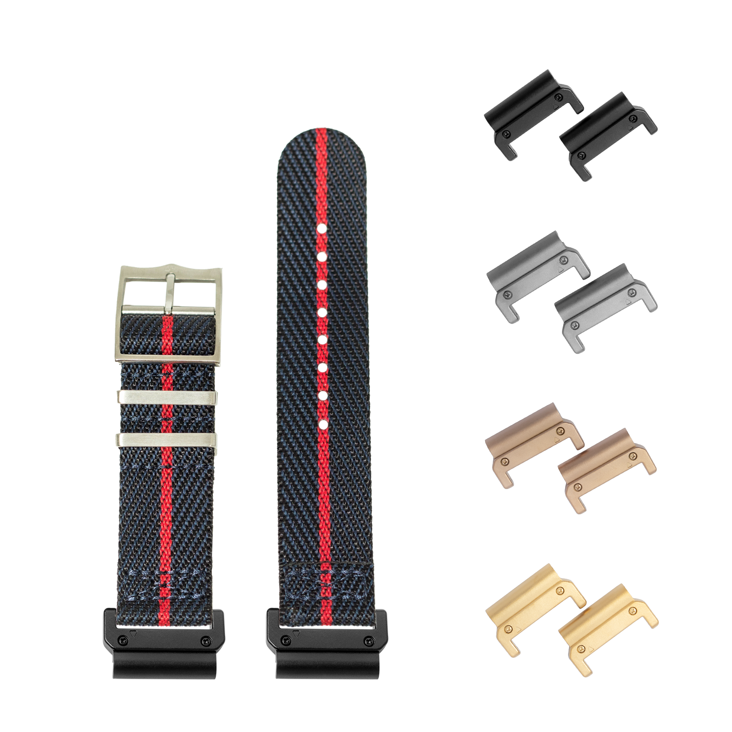 QuickFit Cross Militex watch band 26mm night blue red stripe with interchangeable metal hardware buckles