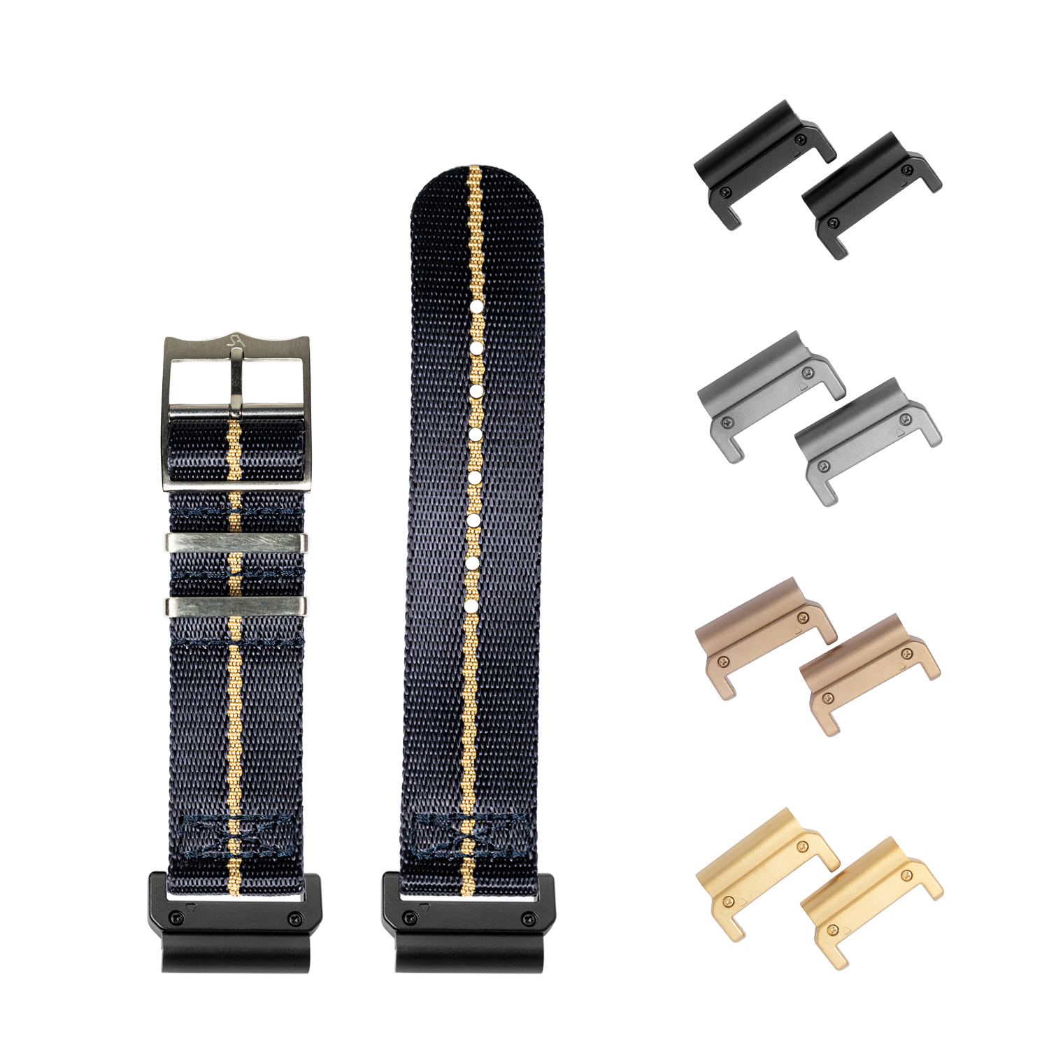 QuickFit Supreme Militex navy blue and wheat 26mm watch strap with interchangeable lugs in multiple finishes