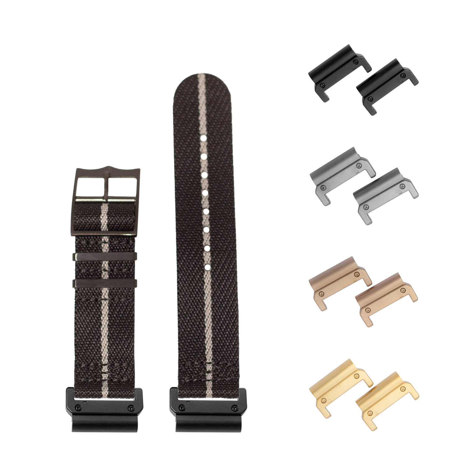 QuickFit Cross Militex Stealth Black grey fabric watch strap 22mm with interchangeable black hardware lugs