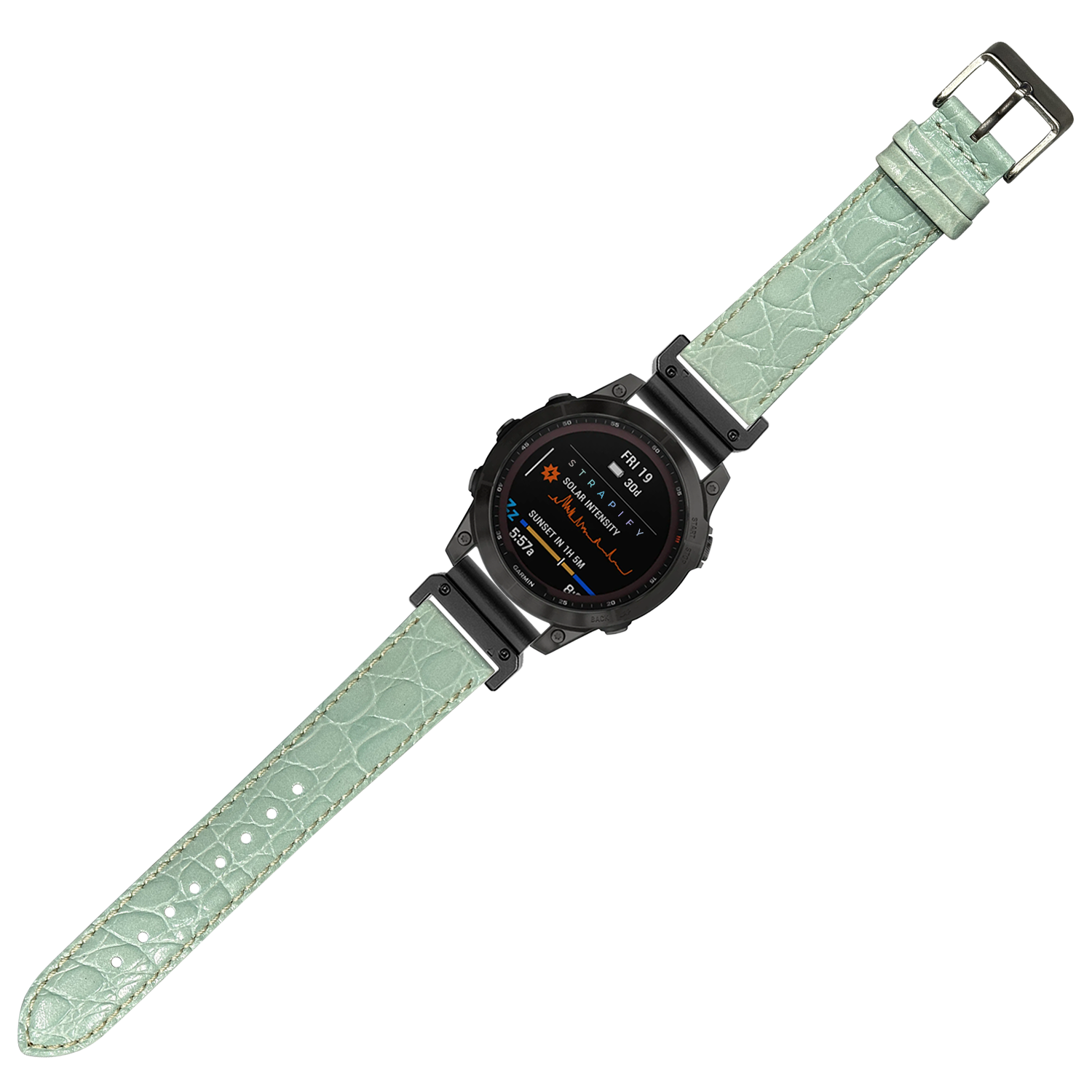 QuickFit alligator leather watch band light tiffany blue with white stitching 26mm for sports smartwatch
