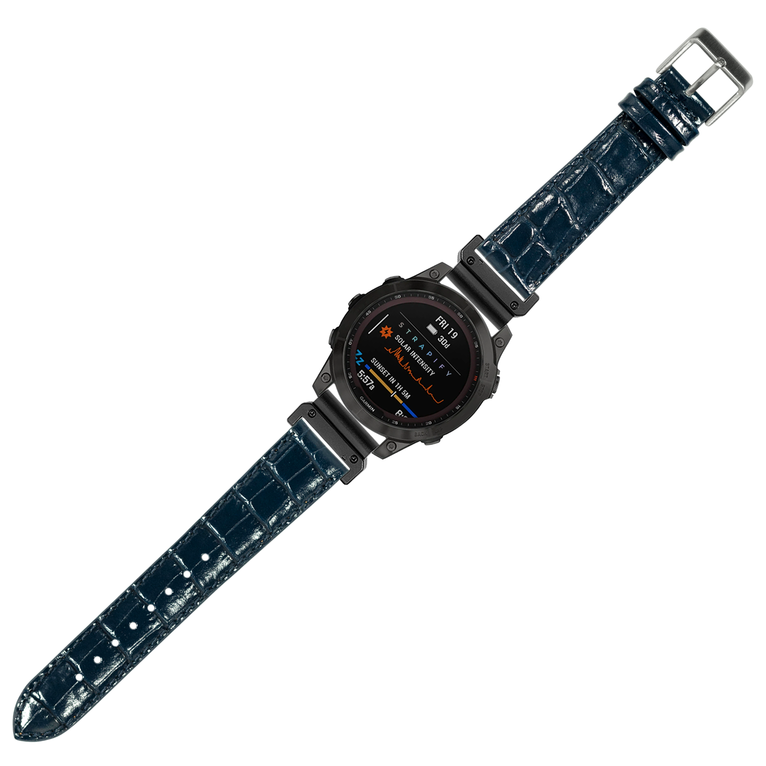 Navy blue alligator leather quick-fit watch strap 26mm with metal buckle and studs