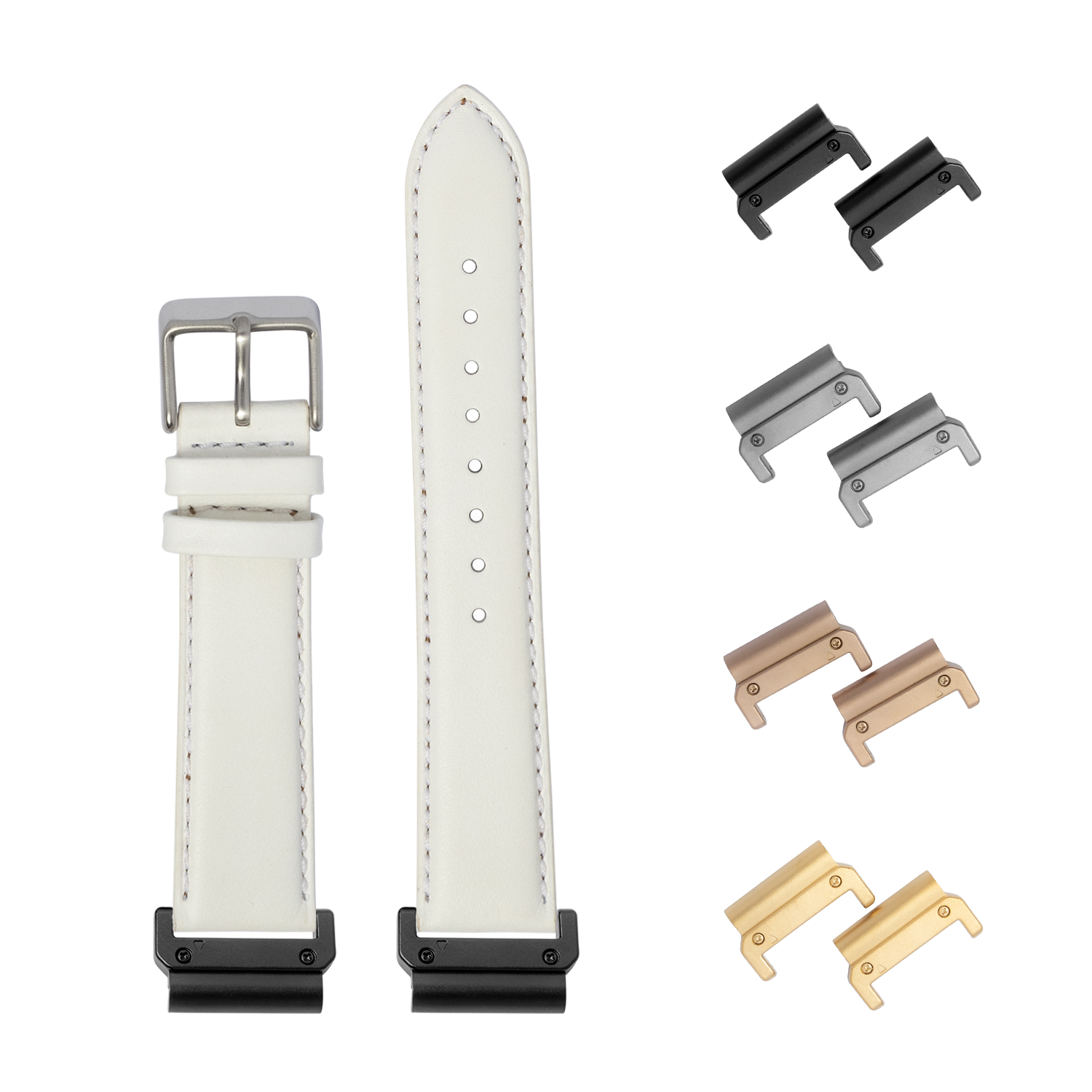 White padded leather 26mm watch strap with quick-release spring bars in black, gunmetal, rose gold and gold finishes