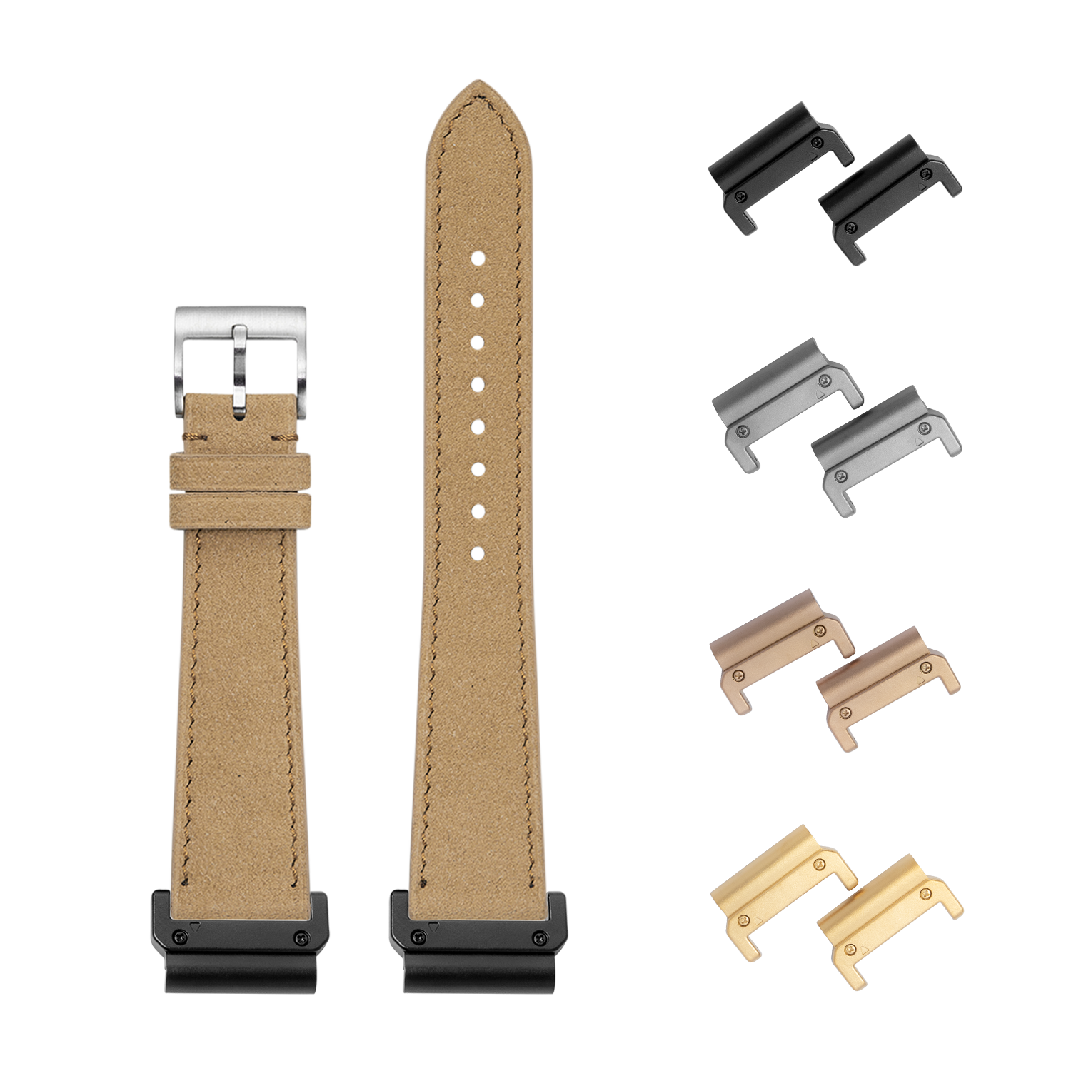 Brown Alcantara leather QuickFit watch strap 26mm with interchangeable lugs in multiple finishes