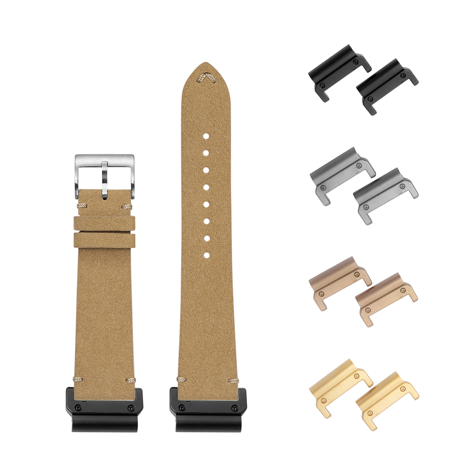 Tan Alcantara leather quick-fit watch strap 26mm with interchangeable metal lugs in multiple finishes