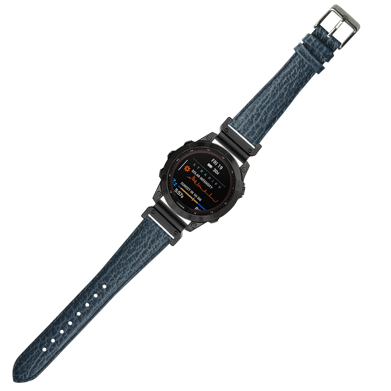 Blue faux sharkskin QuickFit watch band 26mm with metal hardware and buckle closure