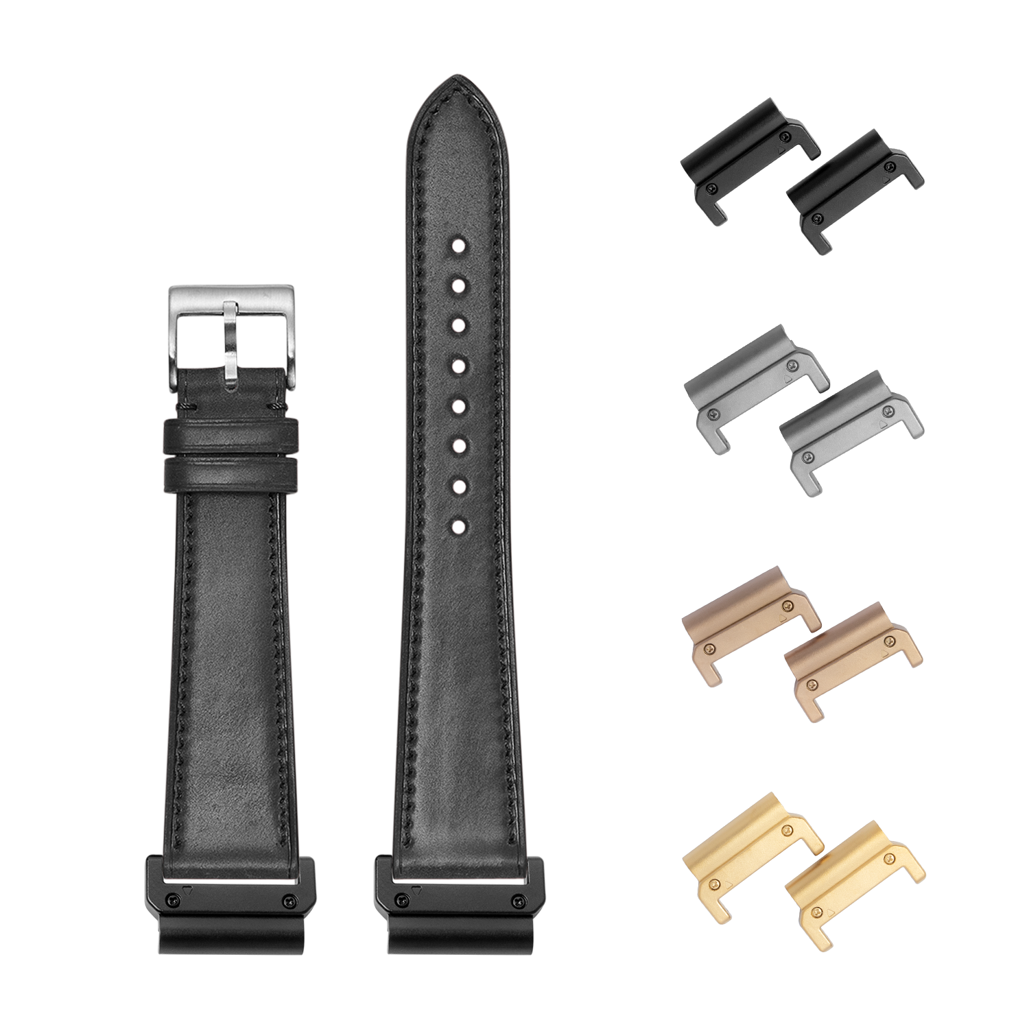 Horween Shell Cordovan black leather watch band 26mm with quick-fit spring bars and interchangeable lugs in multiple finishes