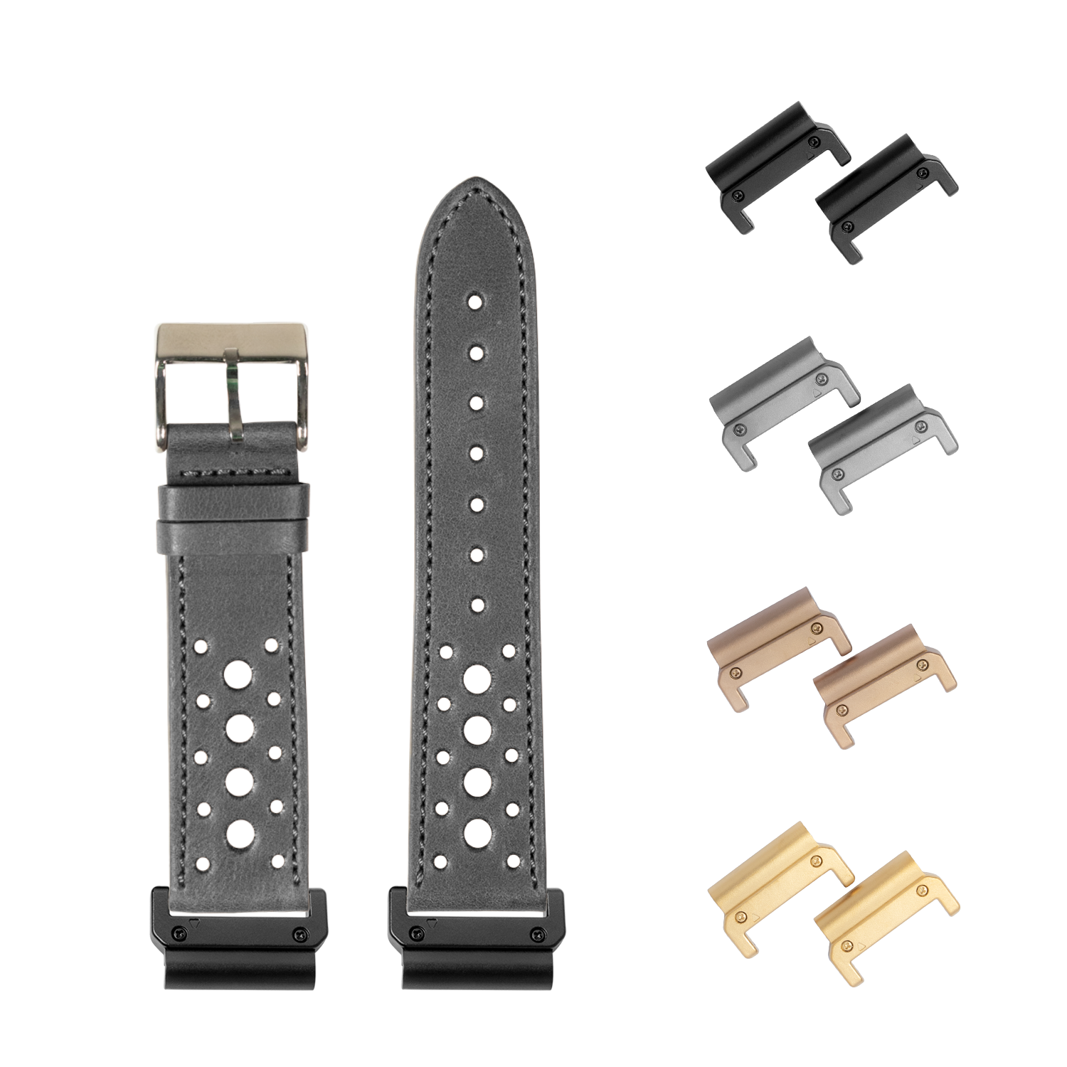 QuickFit leather watch band Daytona black 26mm with interchangeable lugs in multiple finishes