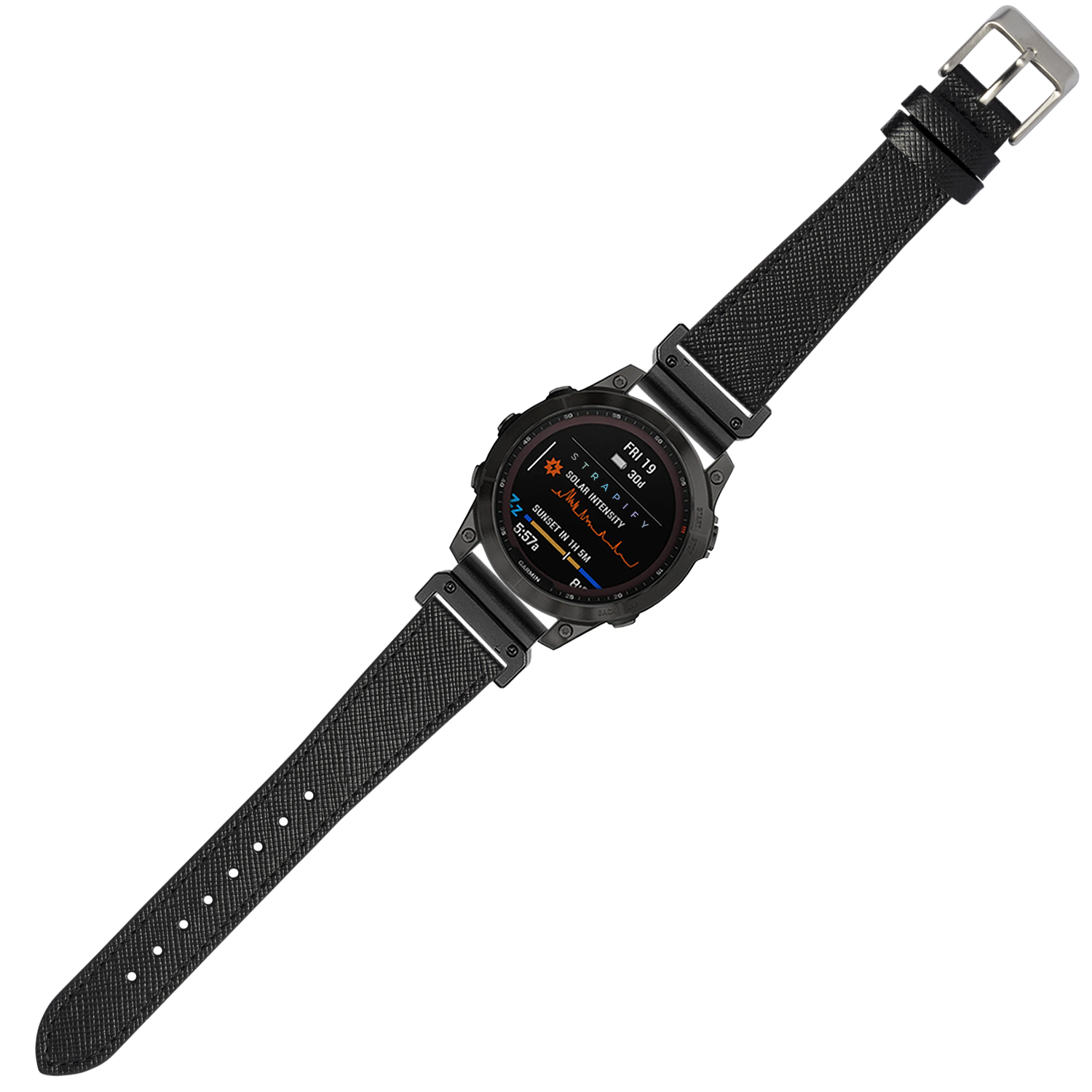 Black Saffiano leather 26mm QuickFit watch strap with stainless steel buckle and textured surface
