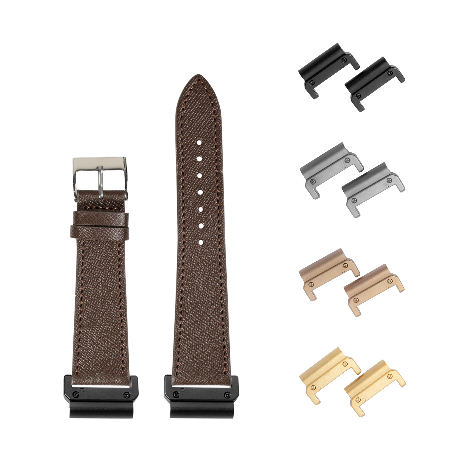 QuickFit Saffiano leather watch band dark brown 26mm with interchangeable metal lugs in multiple finishes
