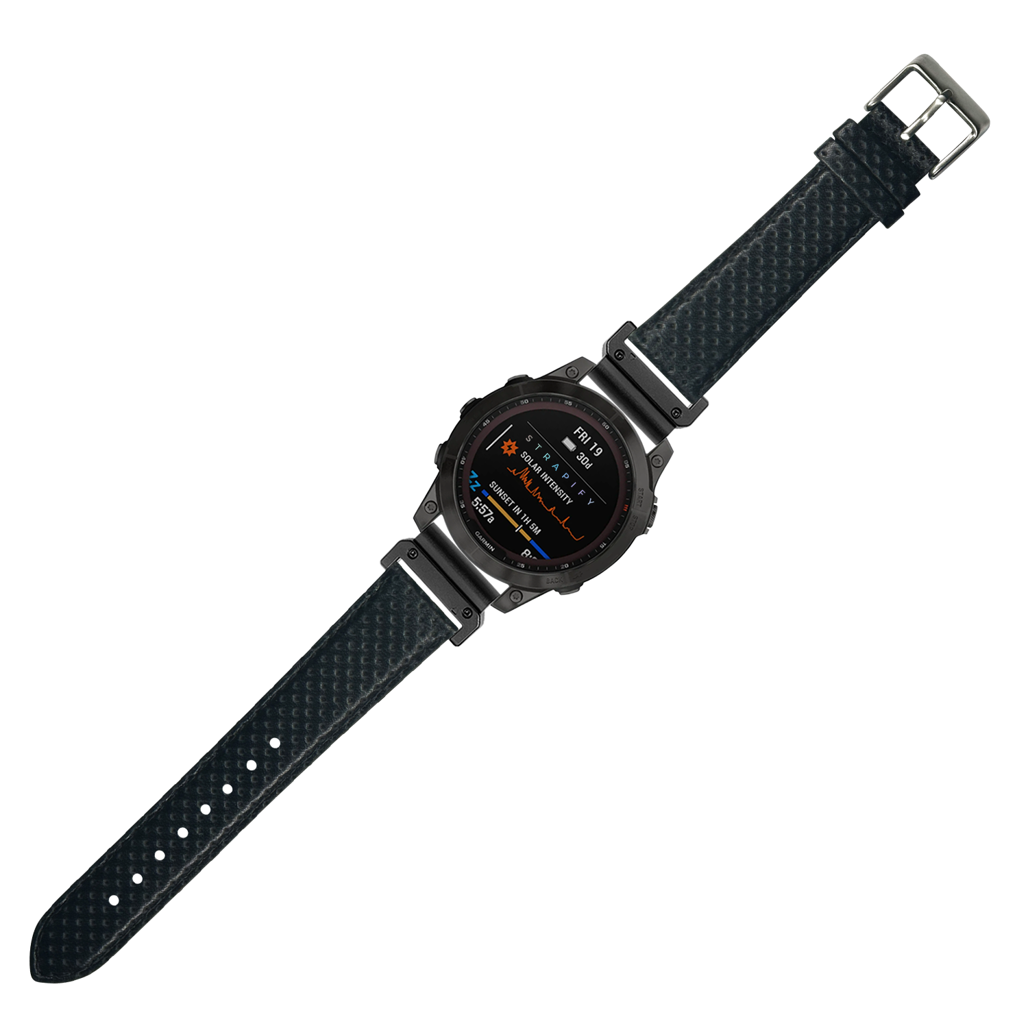 Black perforated racing leather watch strap 26mm with quick-fit connector and metal buckle for sports watches