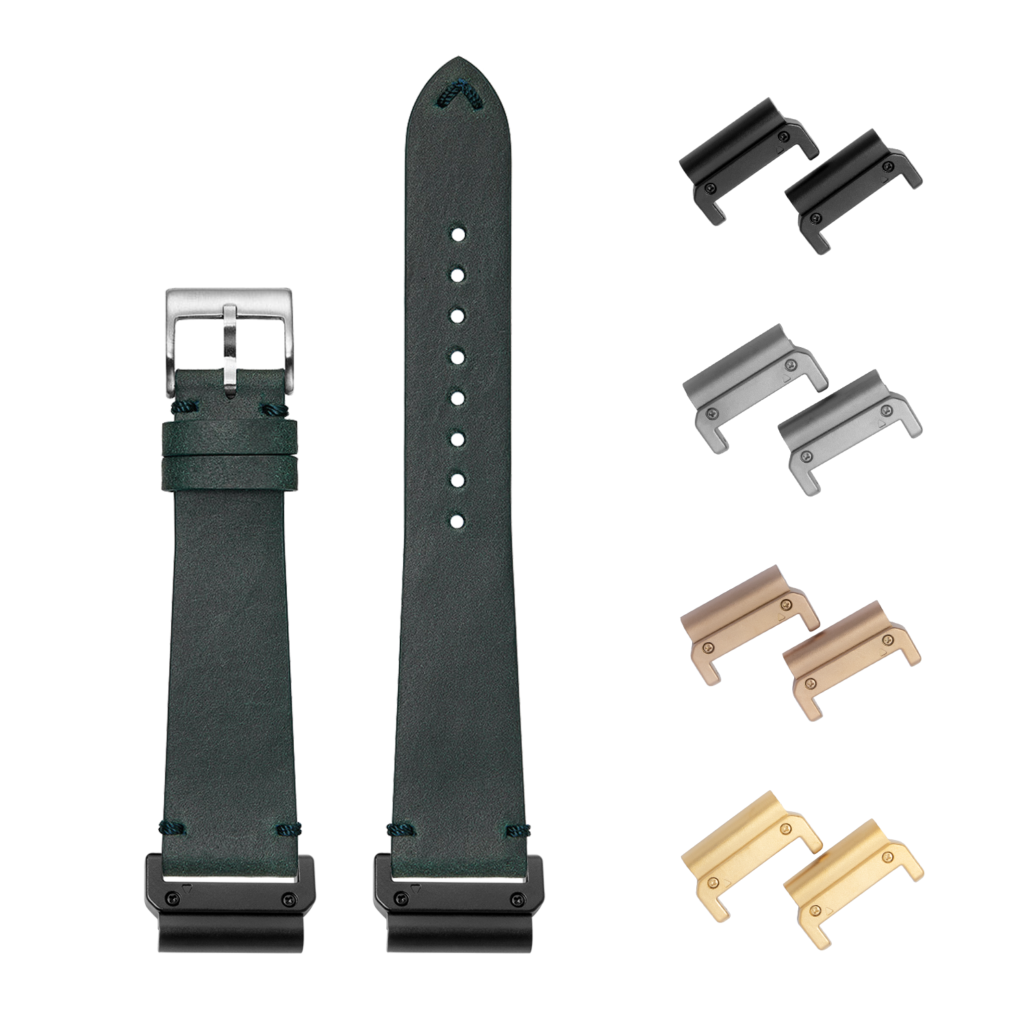 Vintage Crazy Horse leather watch strap 26mm blue-green with interchangeable quick-fit lugs in multiple finishes