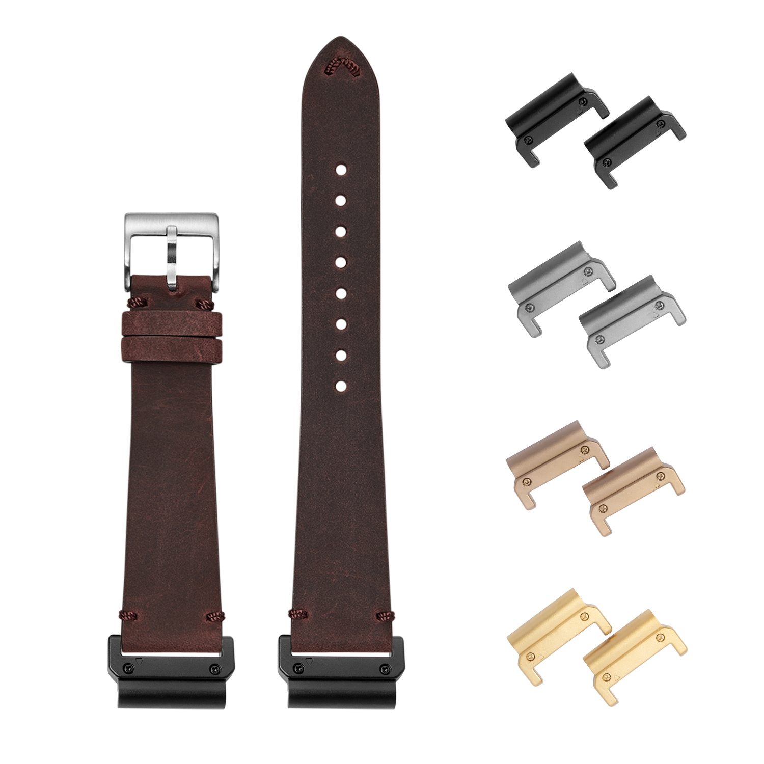 Dark red vintage crazy horse leather QuickFit watch band 26mm with interchangeable metal lugs in multiple finishes