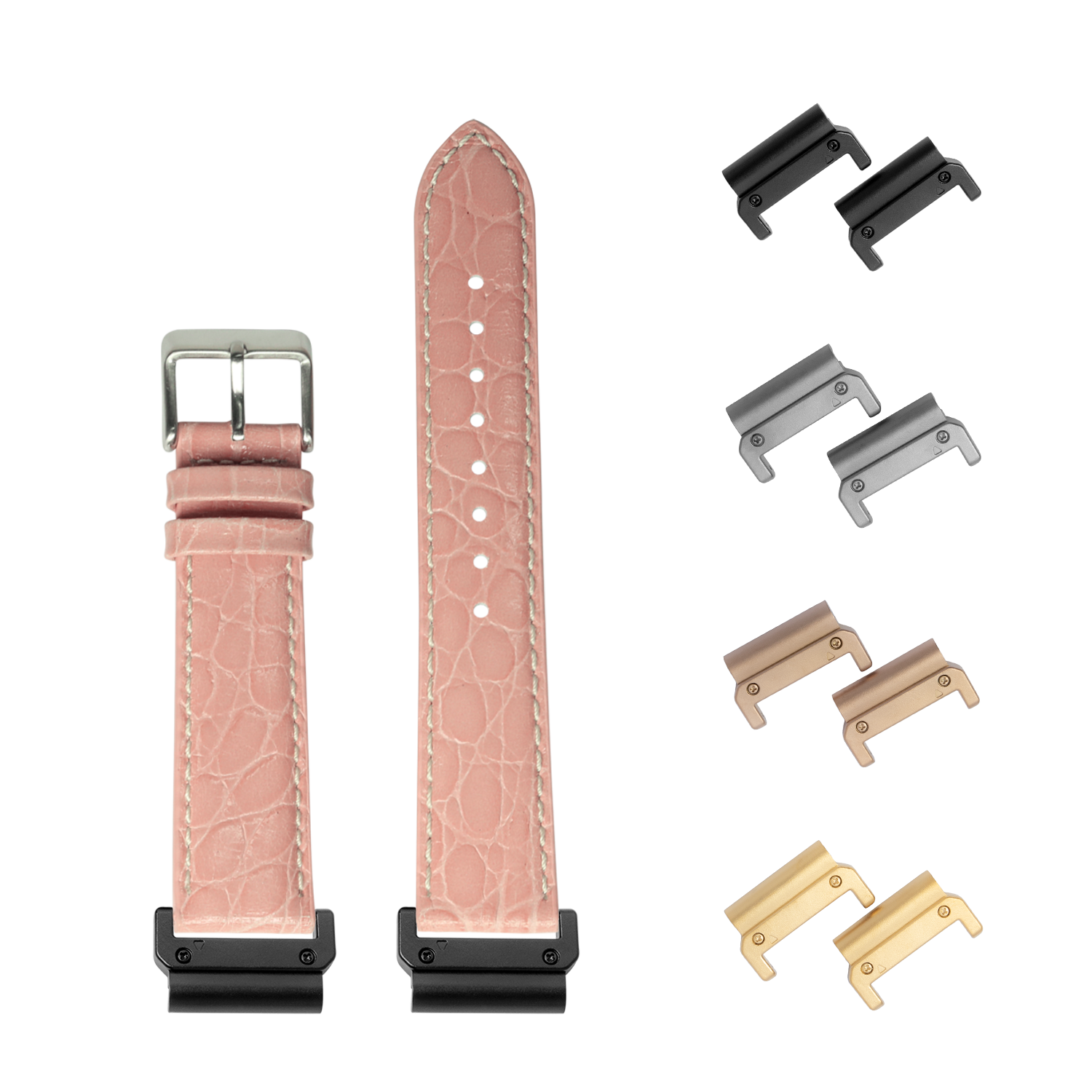 [QuickFit] Alligator Leather - Pink with White Stitching 22mm