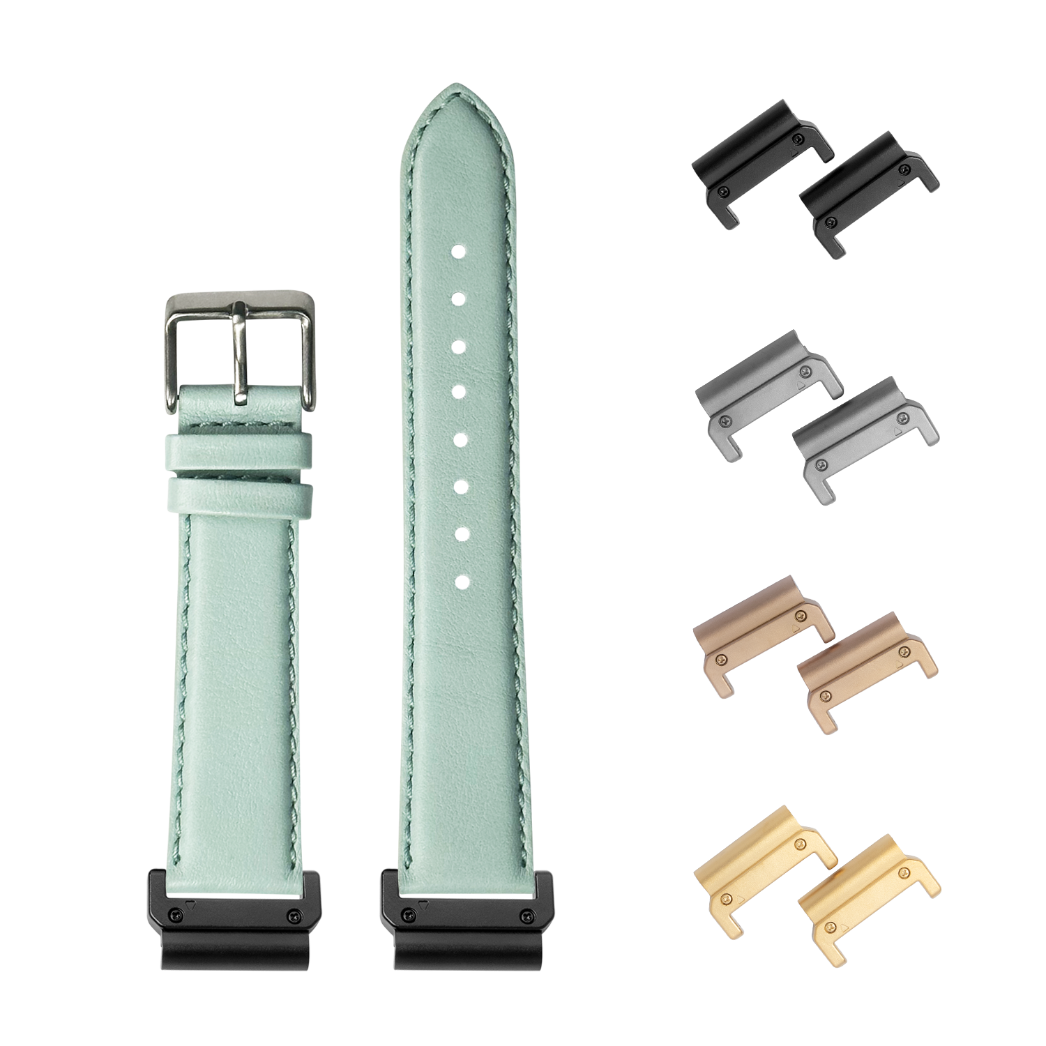 QuickFit padded leather watch band light tiffany blue 22mm with interchangeable metal lugs in multiple finishes