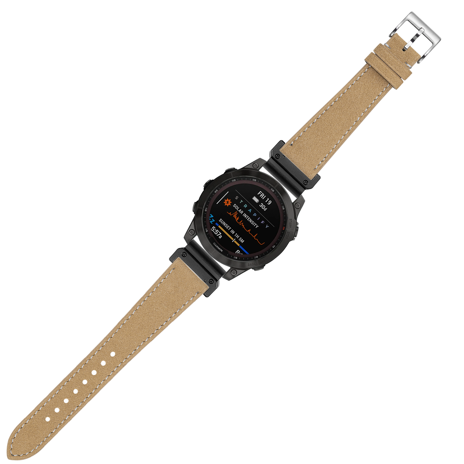 QuickFit Alcantara leather watch band brown with white stitching 22mm compatible with smartwatch and traditional watches